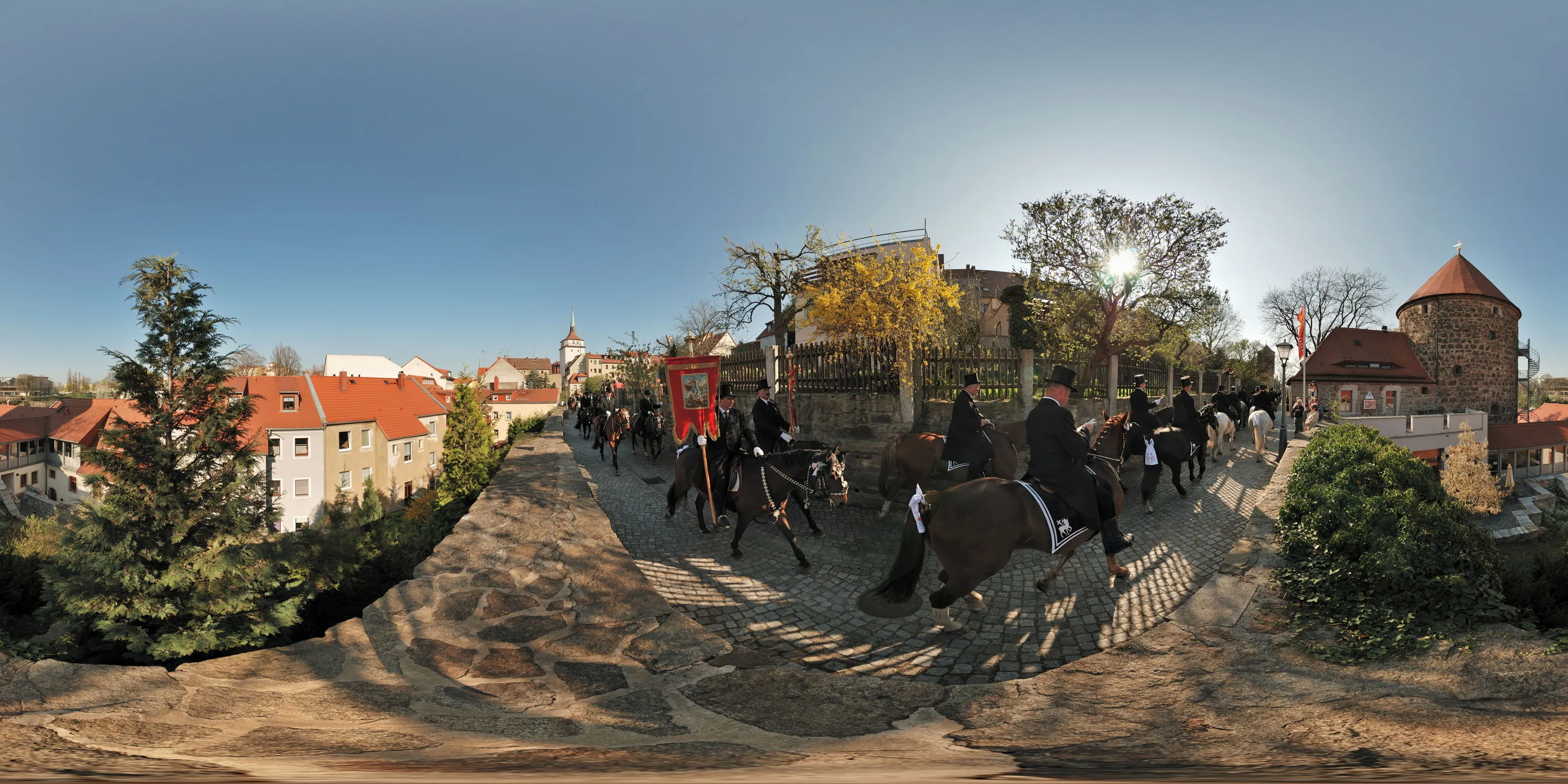 360 Grad Panorama Ansicht: Bautzener Osterreiter an der Gerberbastei in Ostern 2009