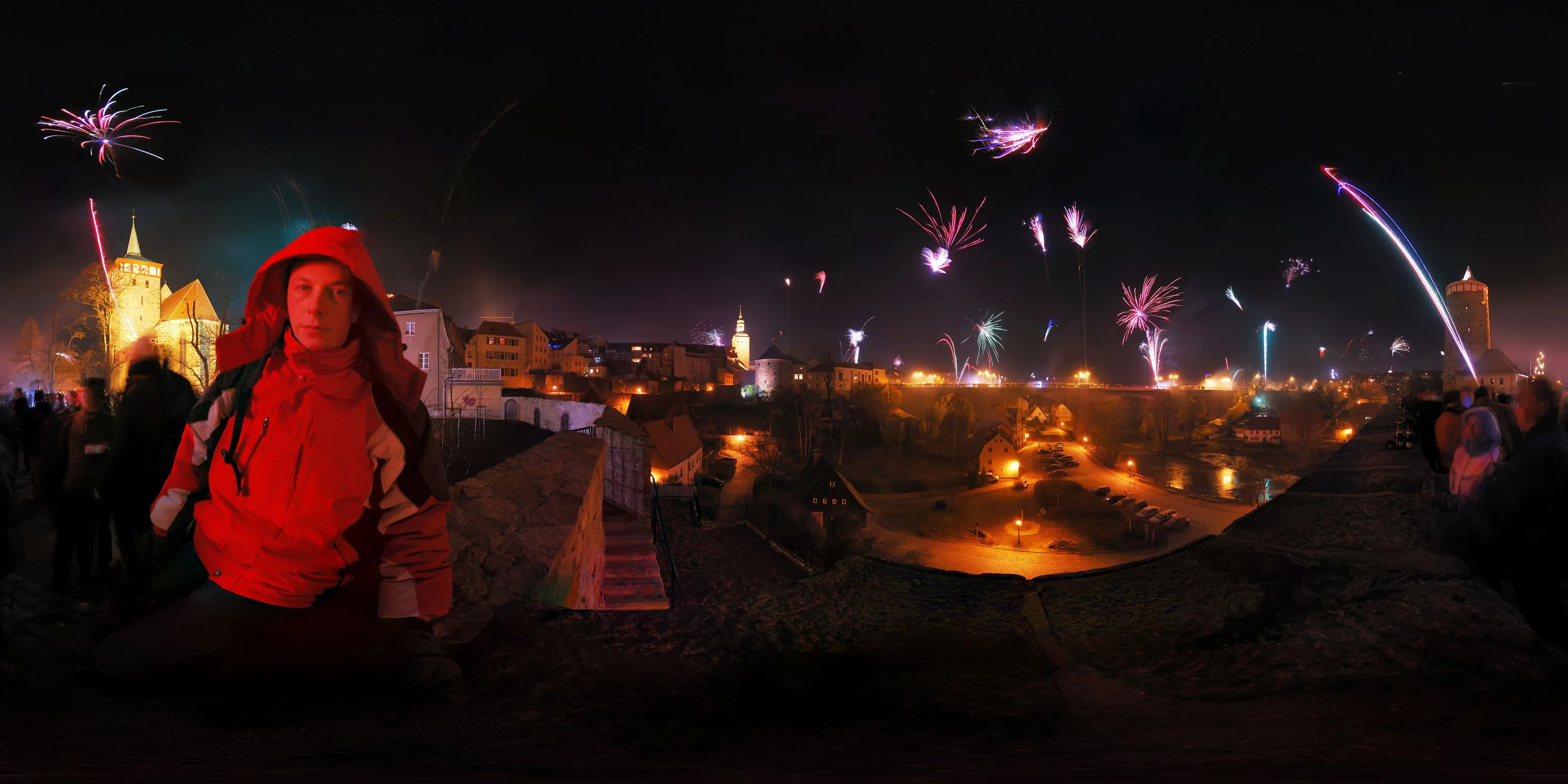 360 Grad Panorama Ansicht: Silvester 2008 in bei Nacht