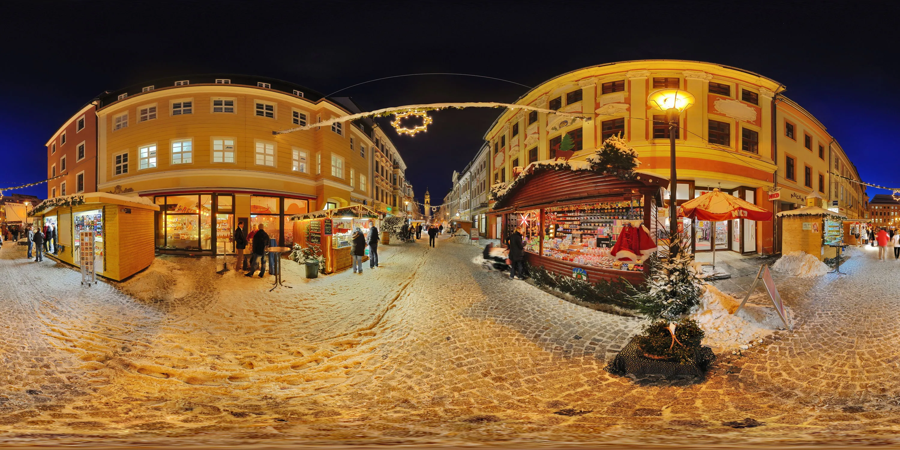 360 Grad Panorama Ansicht: Weihnachtmarkt auf der Reichenstraße in 626. Bautzener Wenzelmarkt