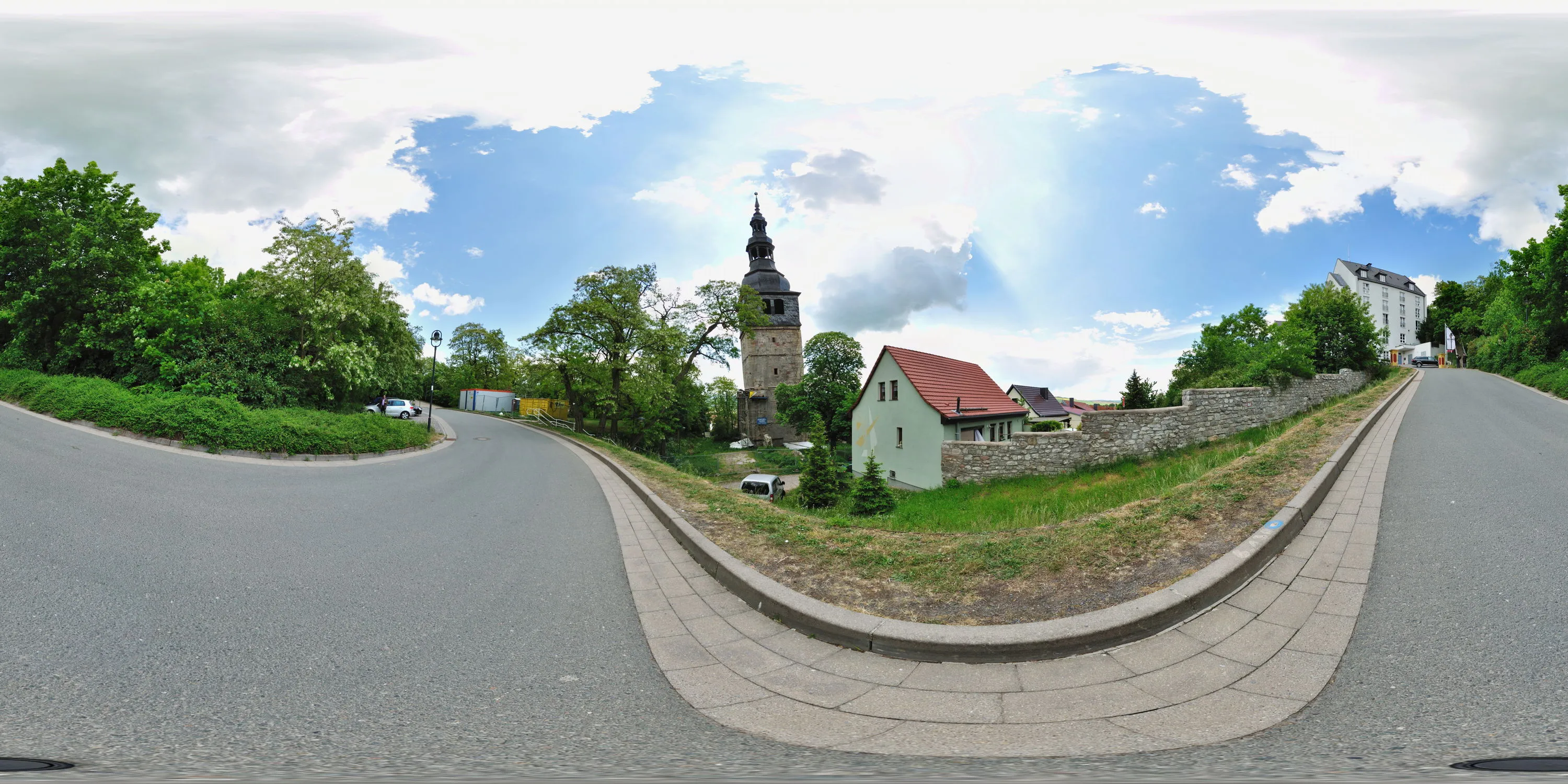 360 Grad Panorama Ansicht: Der schiefe Turm von Bad Frankenhausen in Deutschland