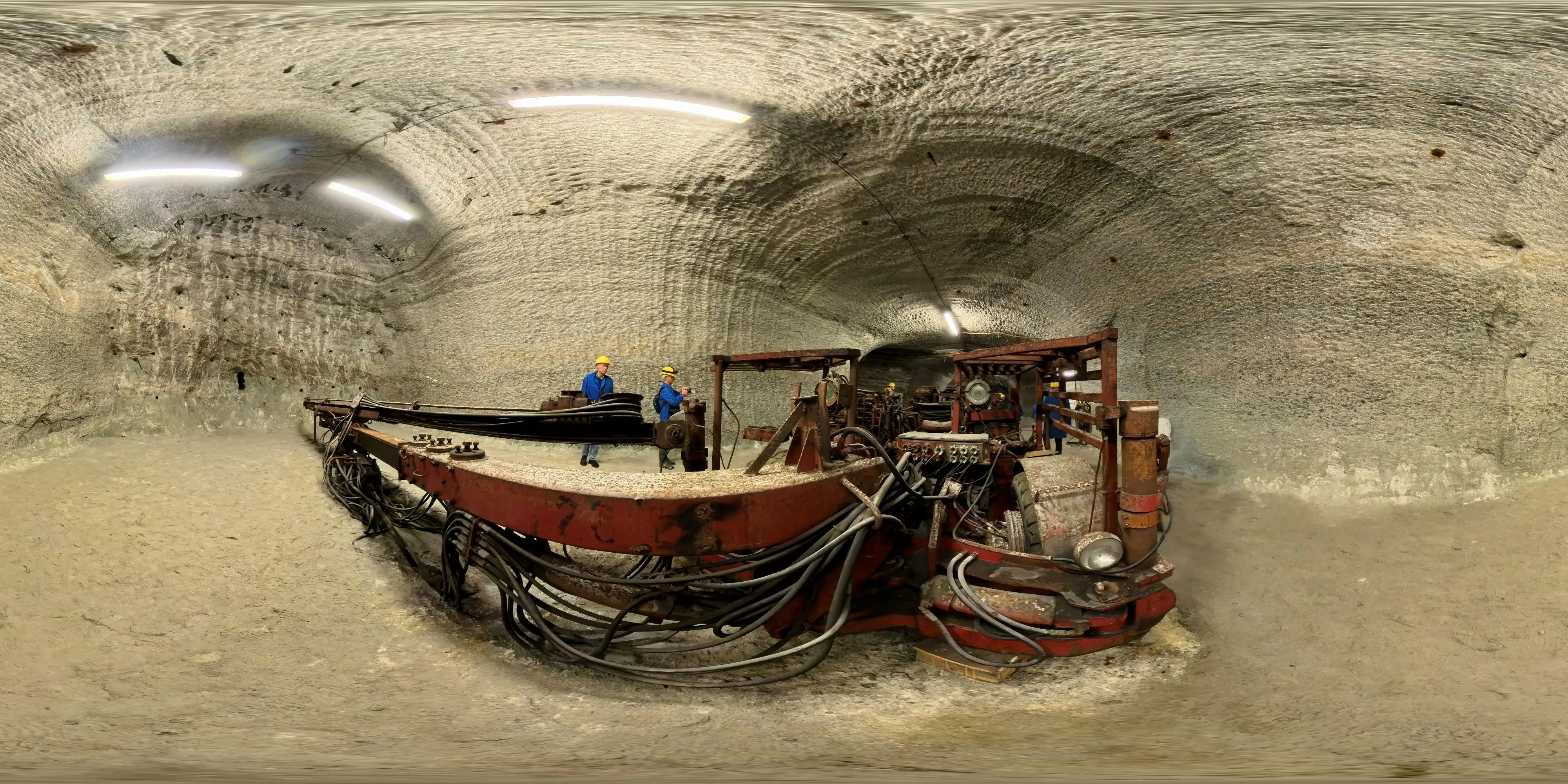 360 Grad Panorama Ansicht: Sprenglochbohrmaschine in Erlebnisbergwerk Sondershausen