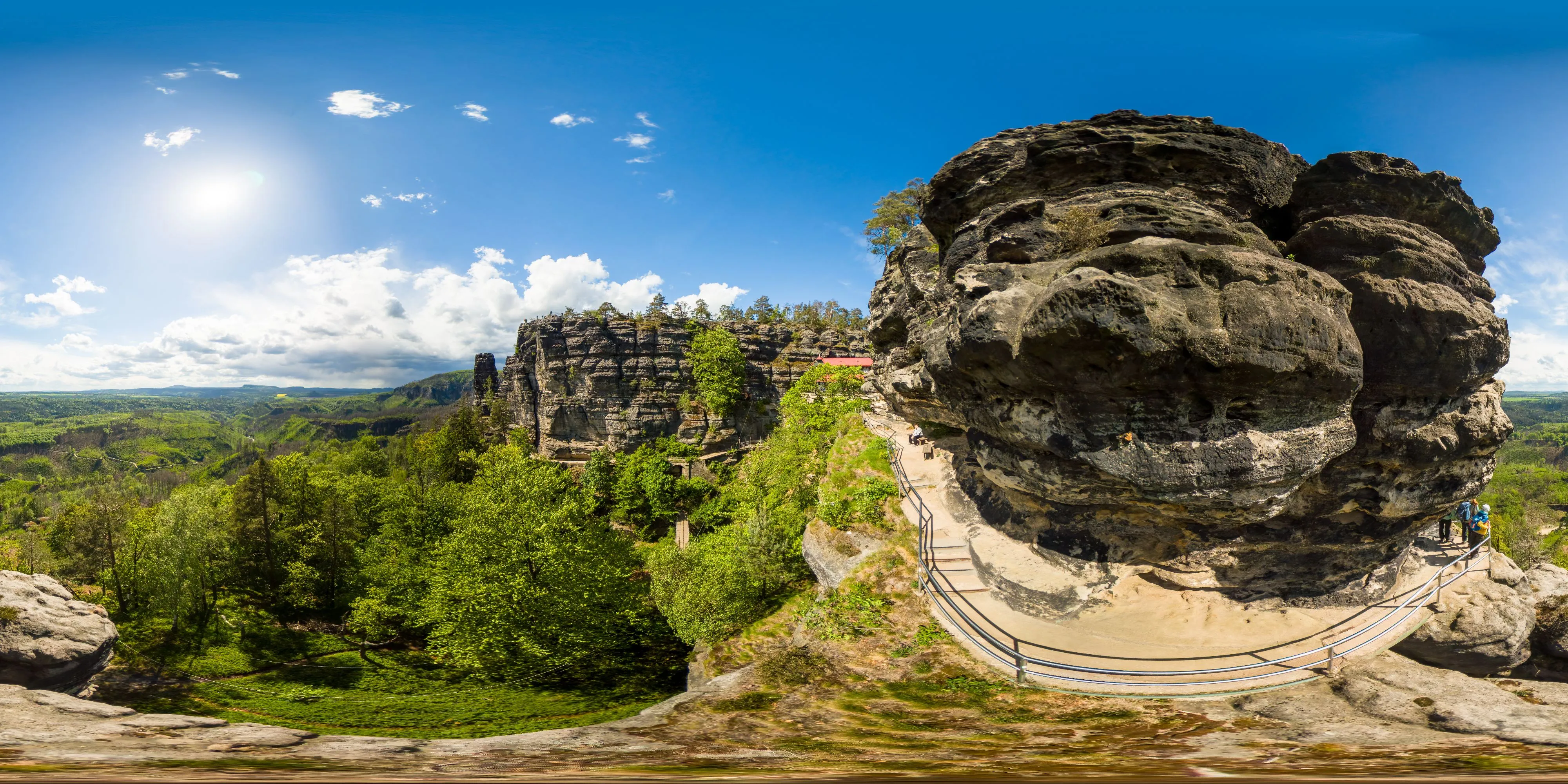 360 Grad Panorama Ansicht: Aussicht vom Großen Prebischtor nach Süden in Naturschutzgebiet Prebischtor