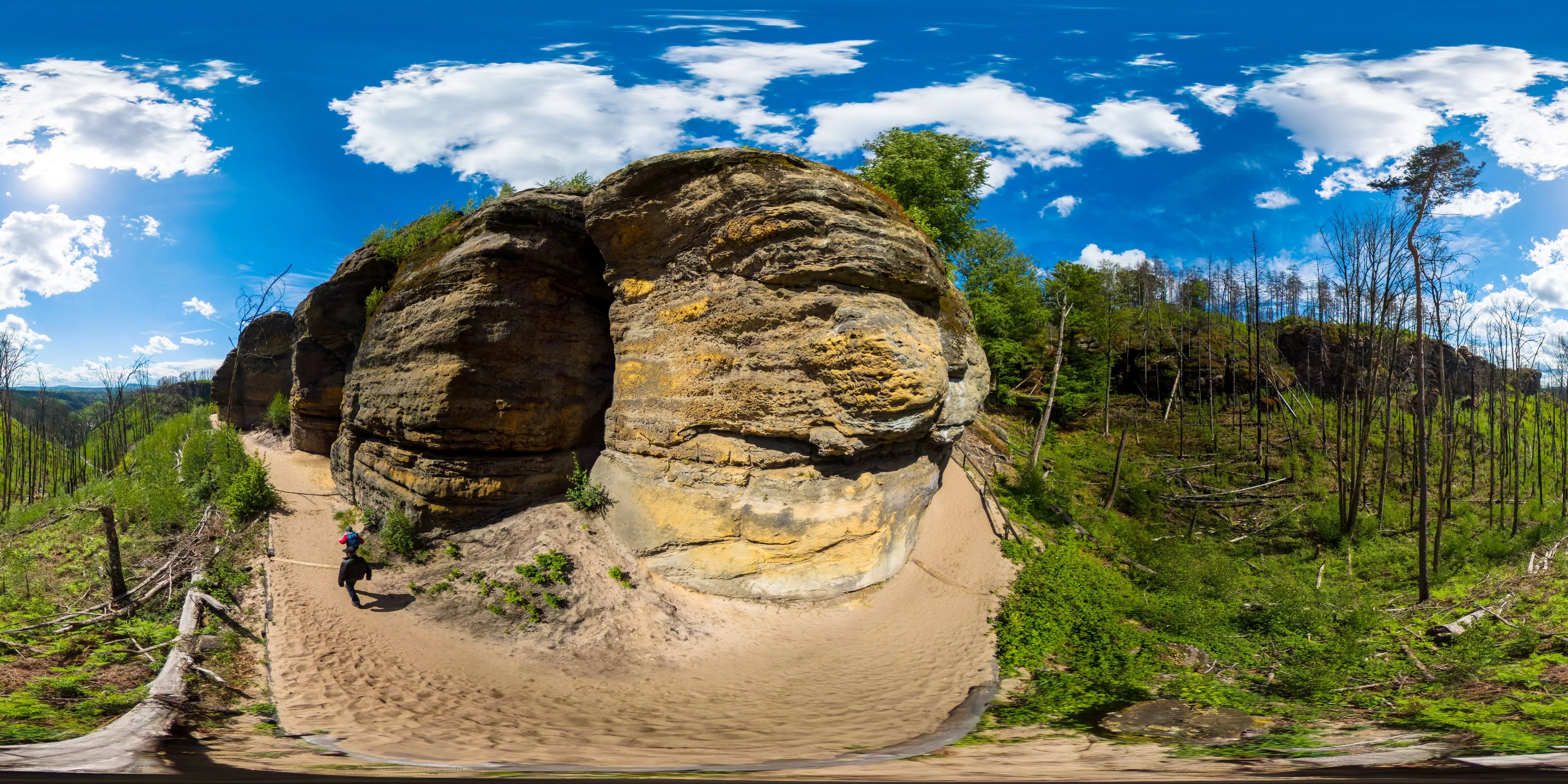 360 Grad Panorama Ansicht: Wanderweg E3 zum Großen Prebischtor in Naturschutzgebiet Prebischtor