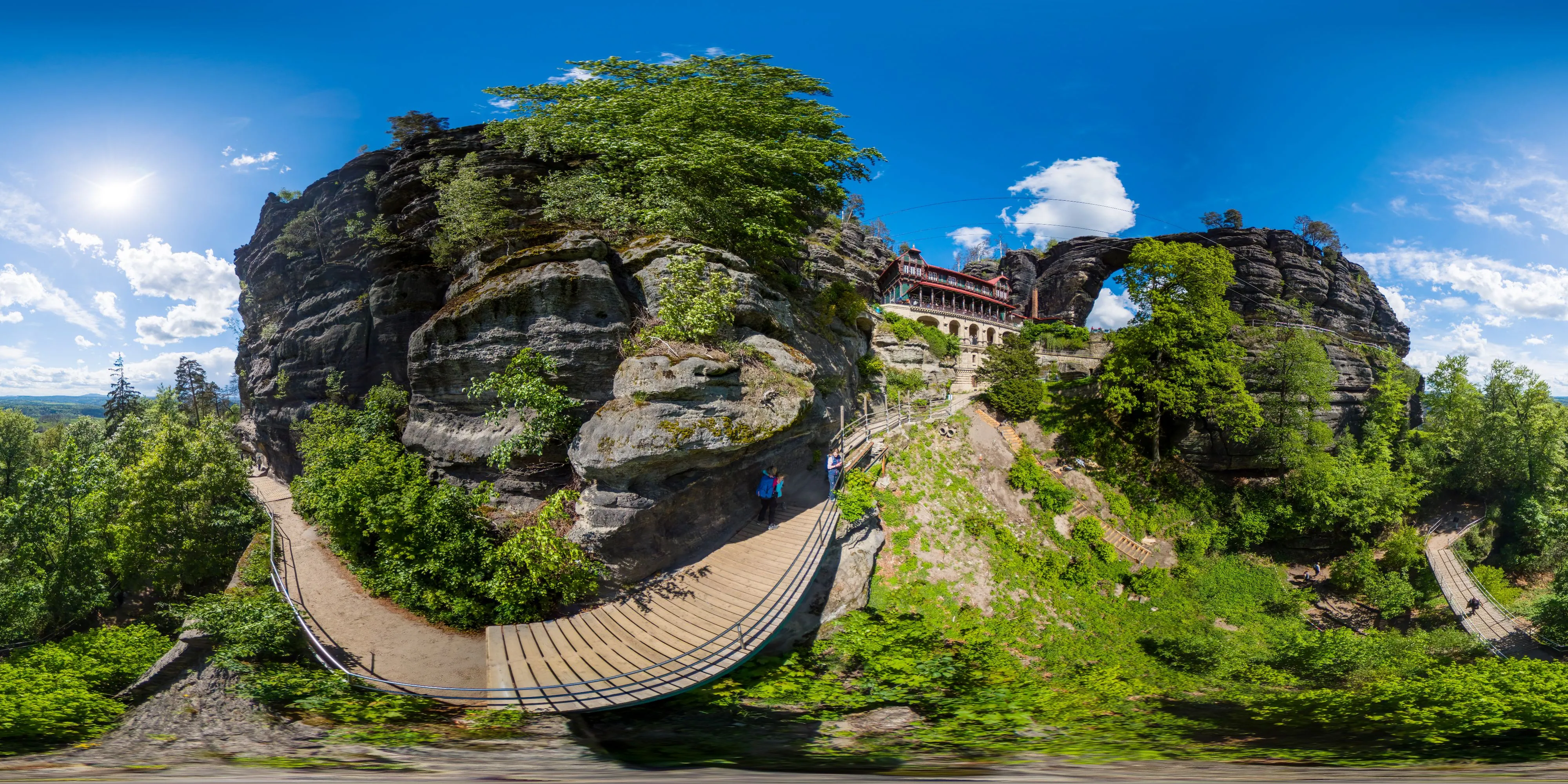 360 Grad Panorama Ansicht: Brücke zum Großen Prebischtor in Naturschutzgebiet Prebischtor