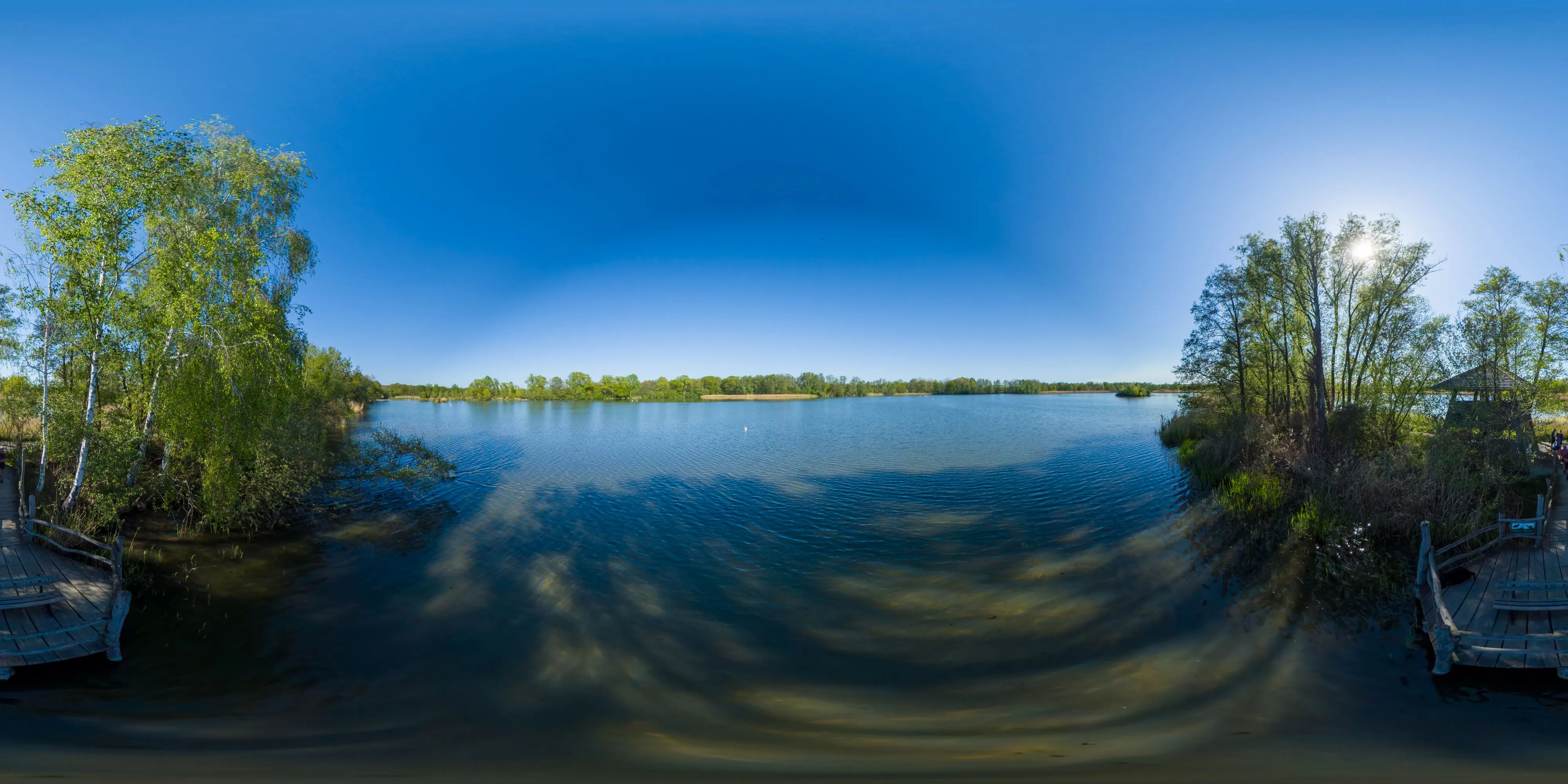 360 Grad Panorama Ansicht: Biosphärenreservat Guttau - Steg am Großteich in Oberlausitz