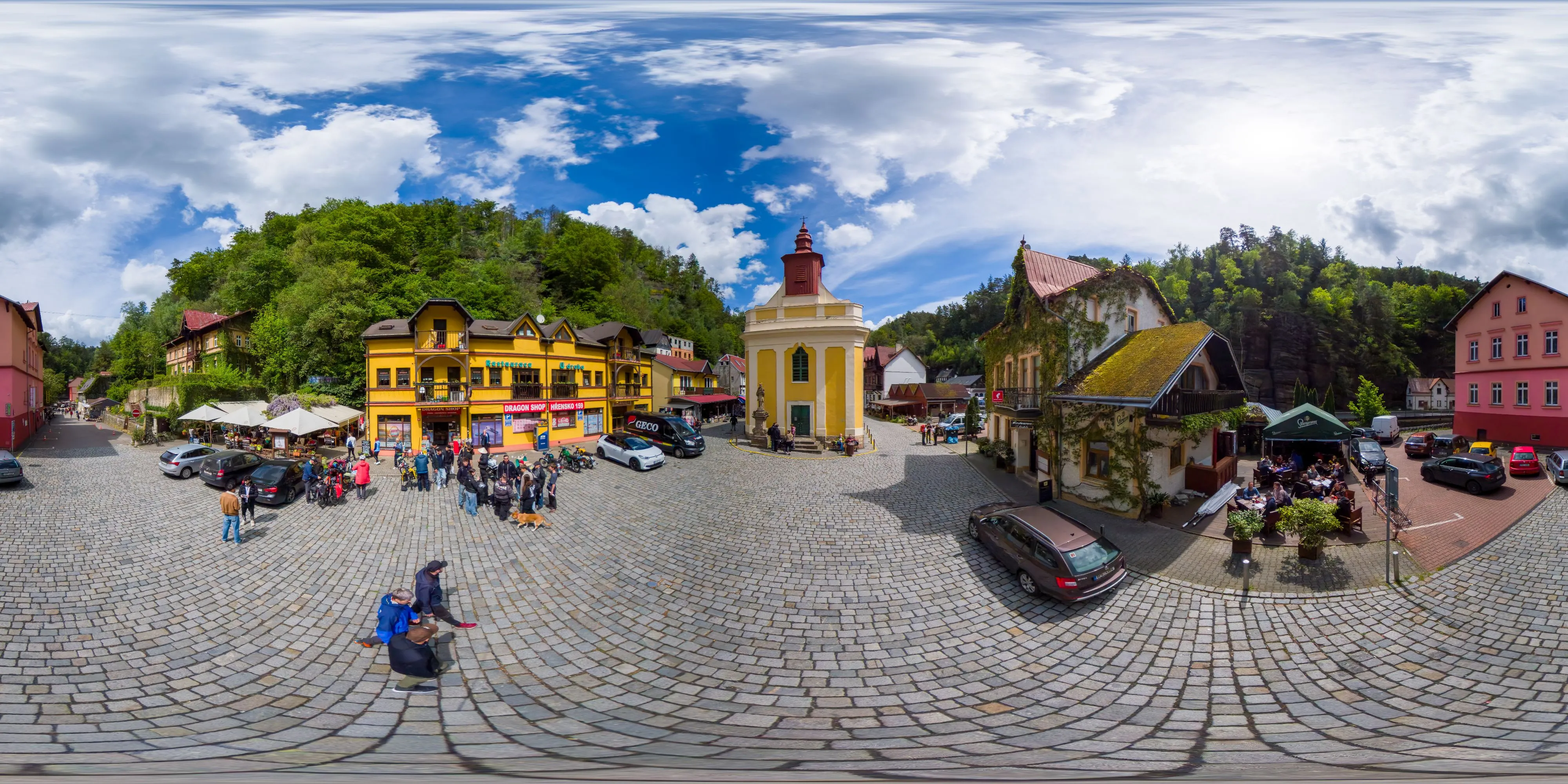360 Grad Panorama Ansicht: Nepomuk-Kirche/ Kostel sv. Jana Nepomuckého in Hrensko/ Herrnskretschen