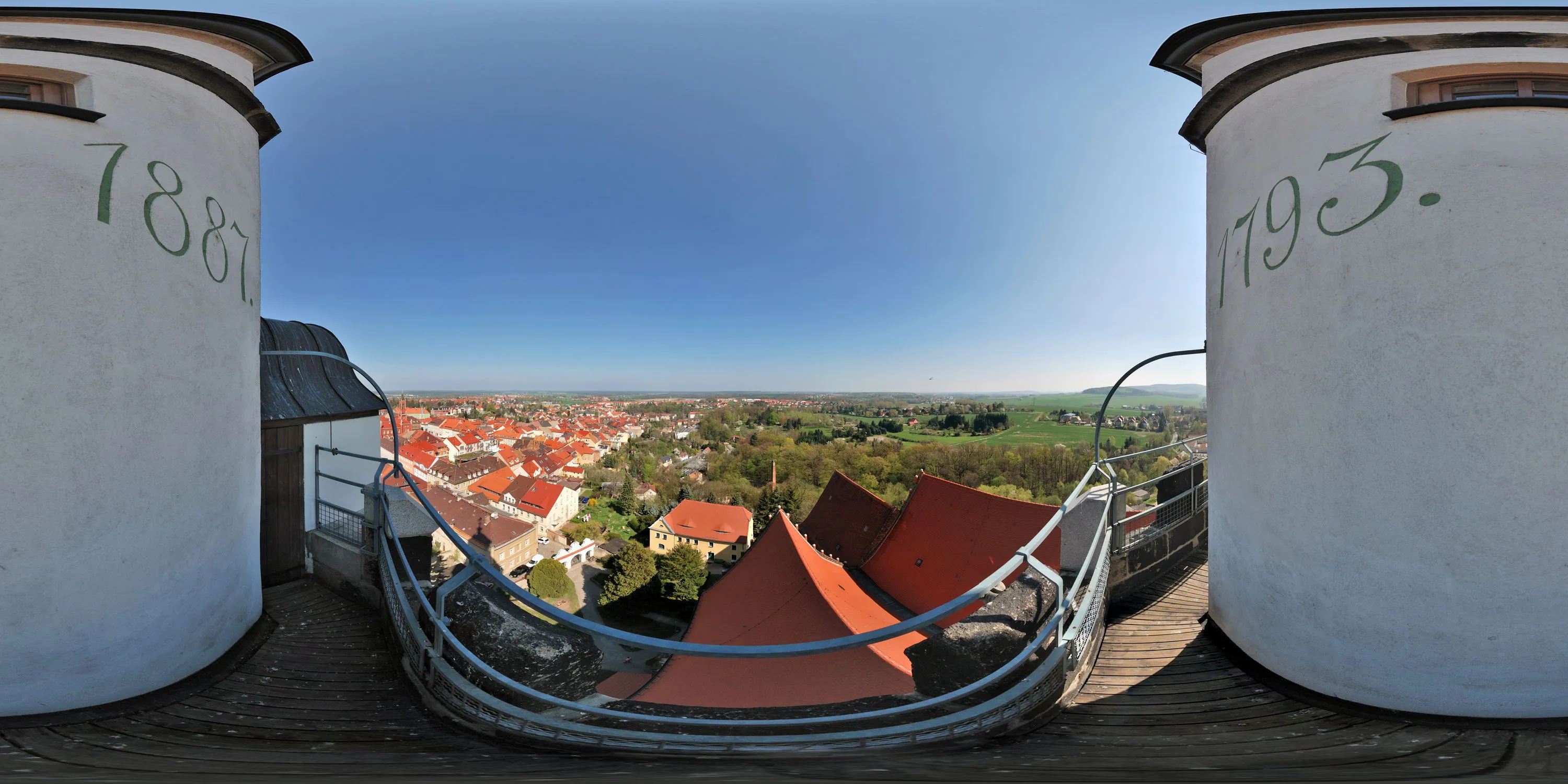 360 Grad Panorama Ansicht: Aussicht vom Marienkirchturm in Kamenz