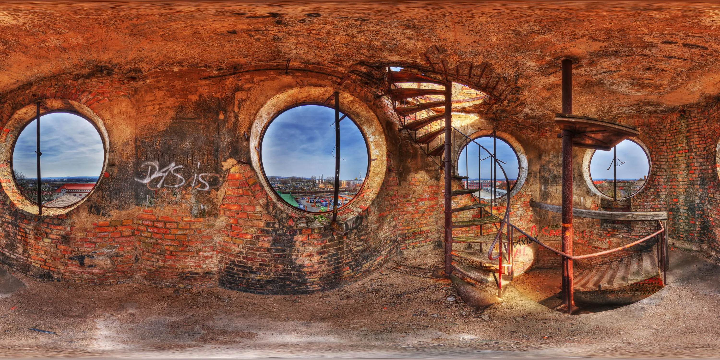 360 Grad Panorama Ansicht: Beobachtungsturm in Kaserne Dresden-Übigau