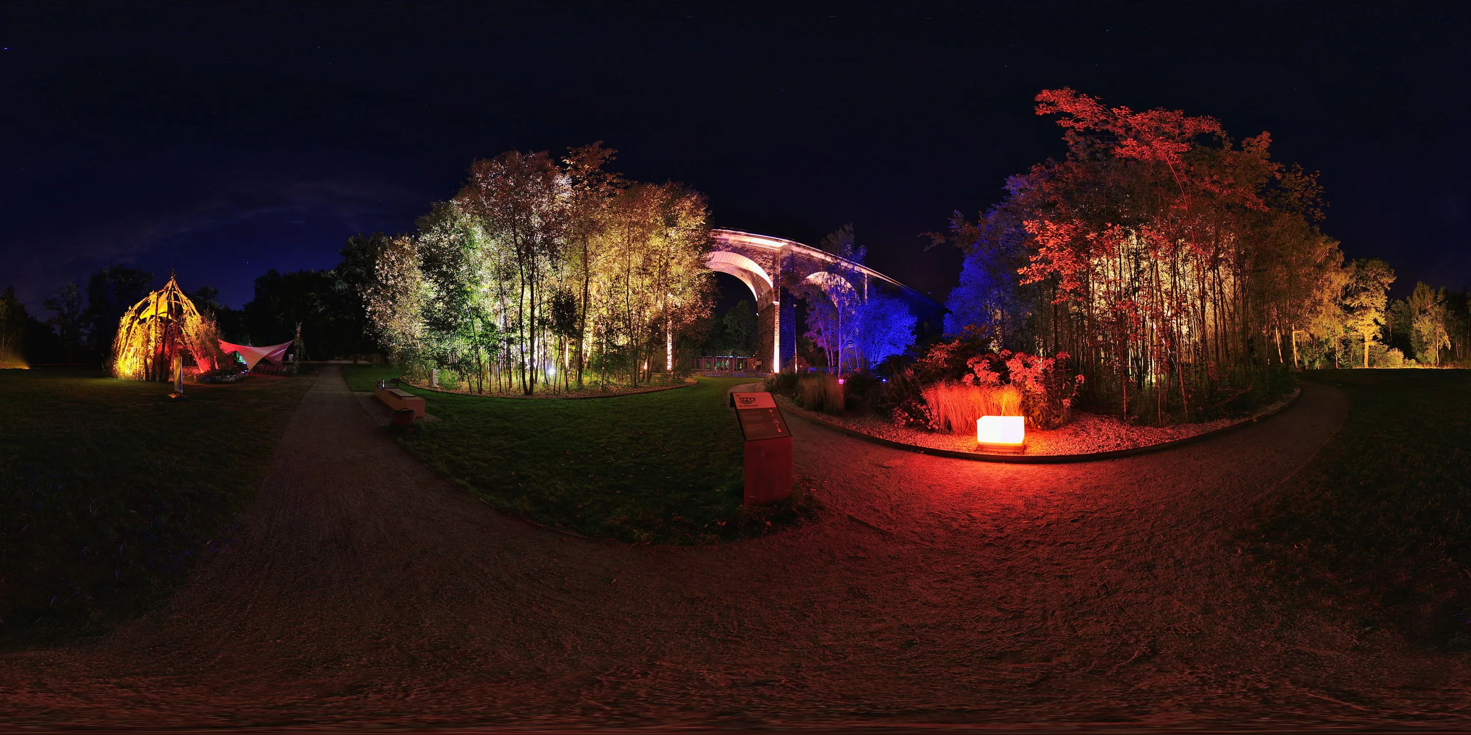 360 Grad Panorama Ansicht: Eisenbahnviadukt in 6. Sächsische Landesgartenschau in Löbau