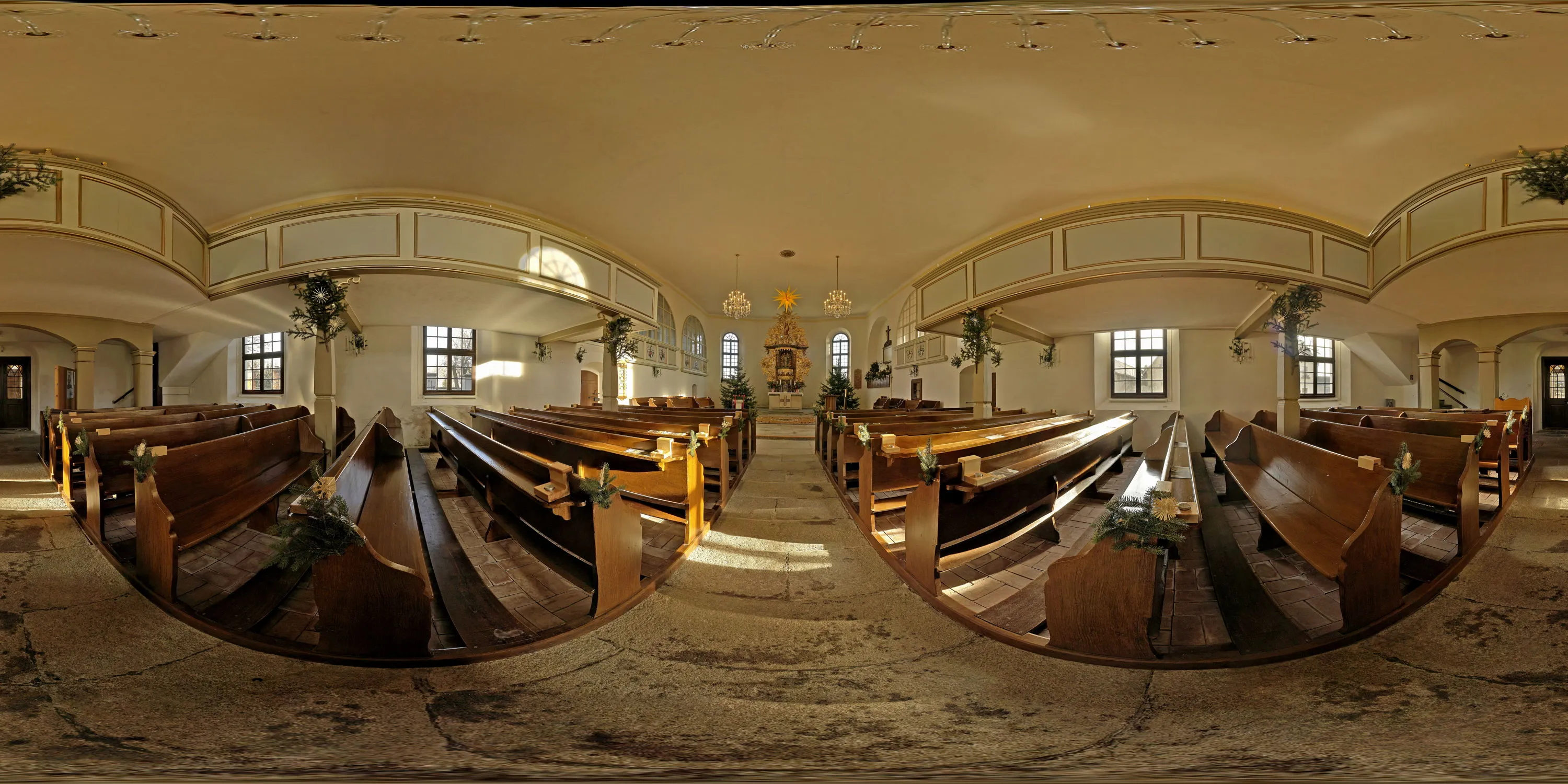360 Grad Panorama Ansicht: Malschwitzer Kirche in Oberlausitzer Kirchen