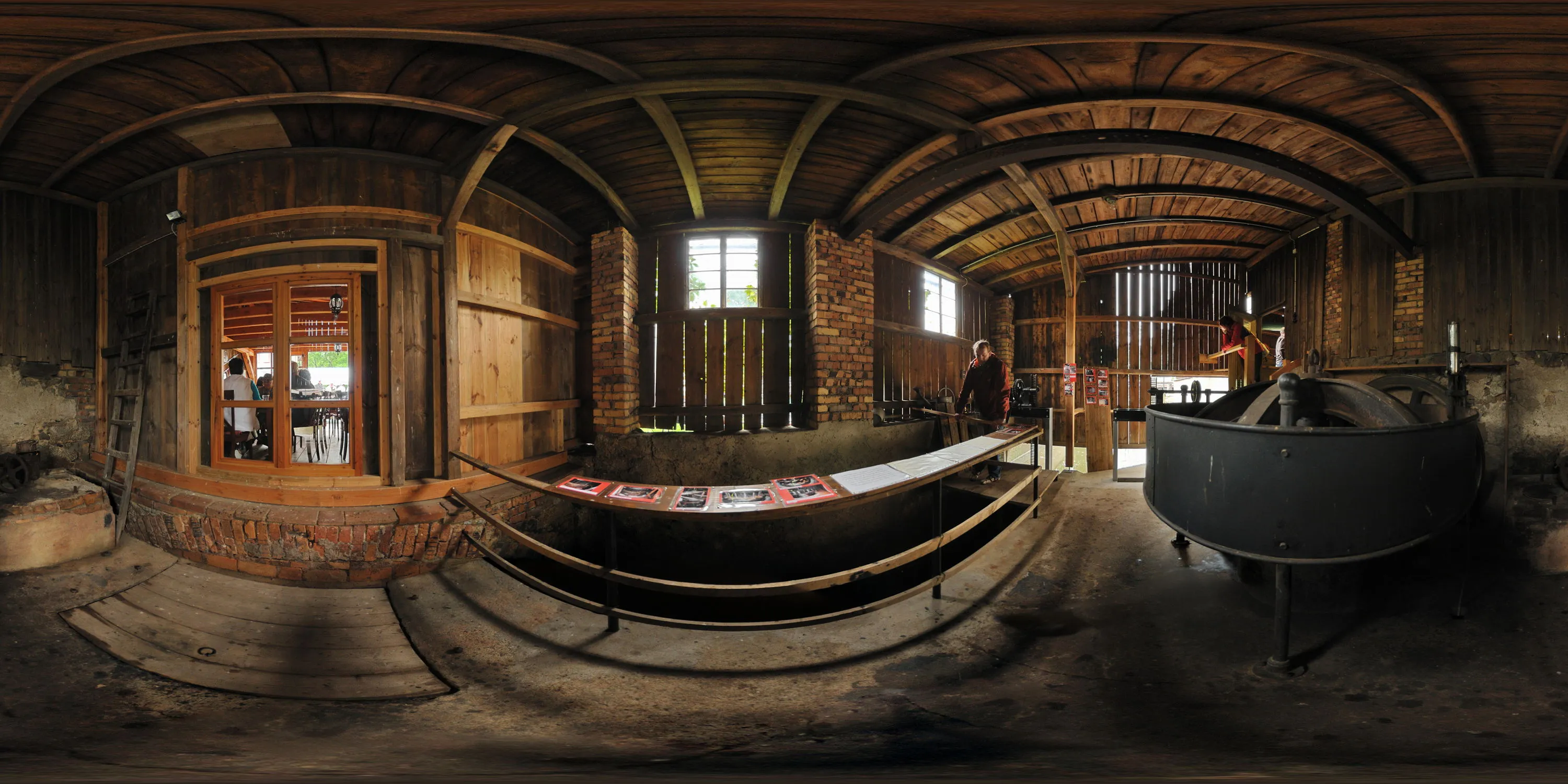 360 Grad Panorama Ansicht: Wasserantriebstechnik in Sägemühle und Schleiferei Schade in Wasserkretscham