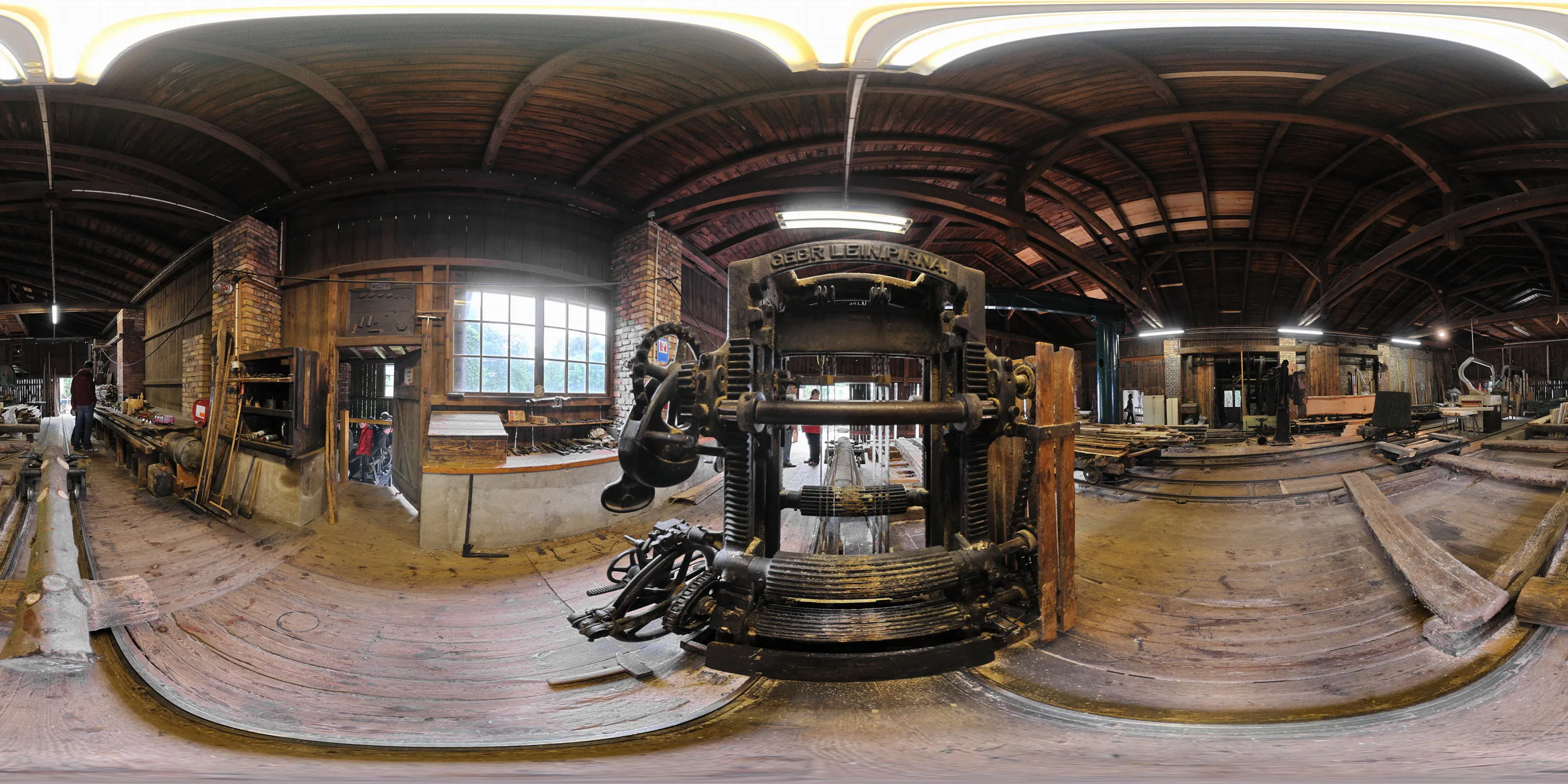 360 Grad Panorama Ansicht: Brettsäge in Sägemühle und Schleiferei Schade in Wasserkretscham