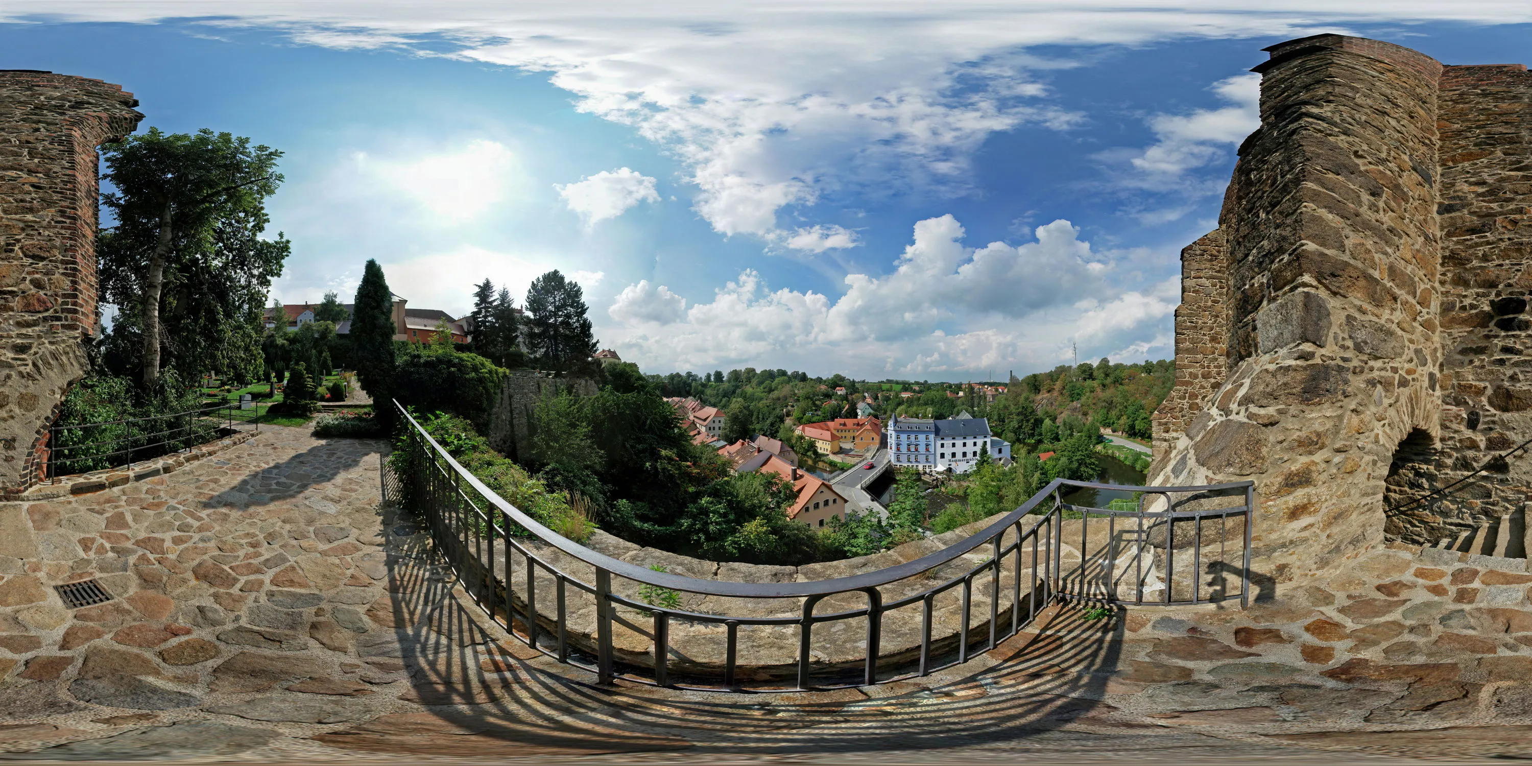 360 Grad Panorama Ansicht: Nikolaifriedhof und Ruine Nikolaikirche in Sommer 06