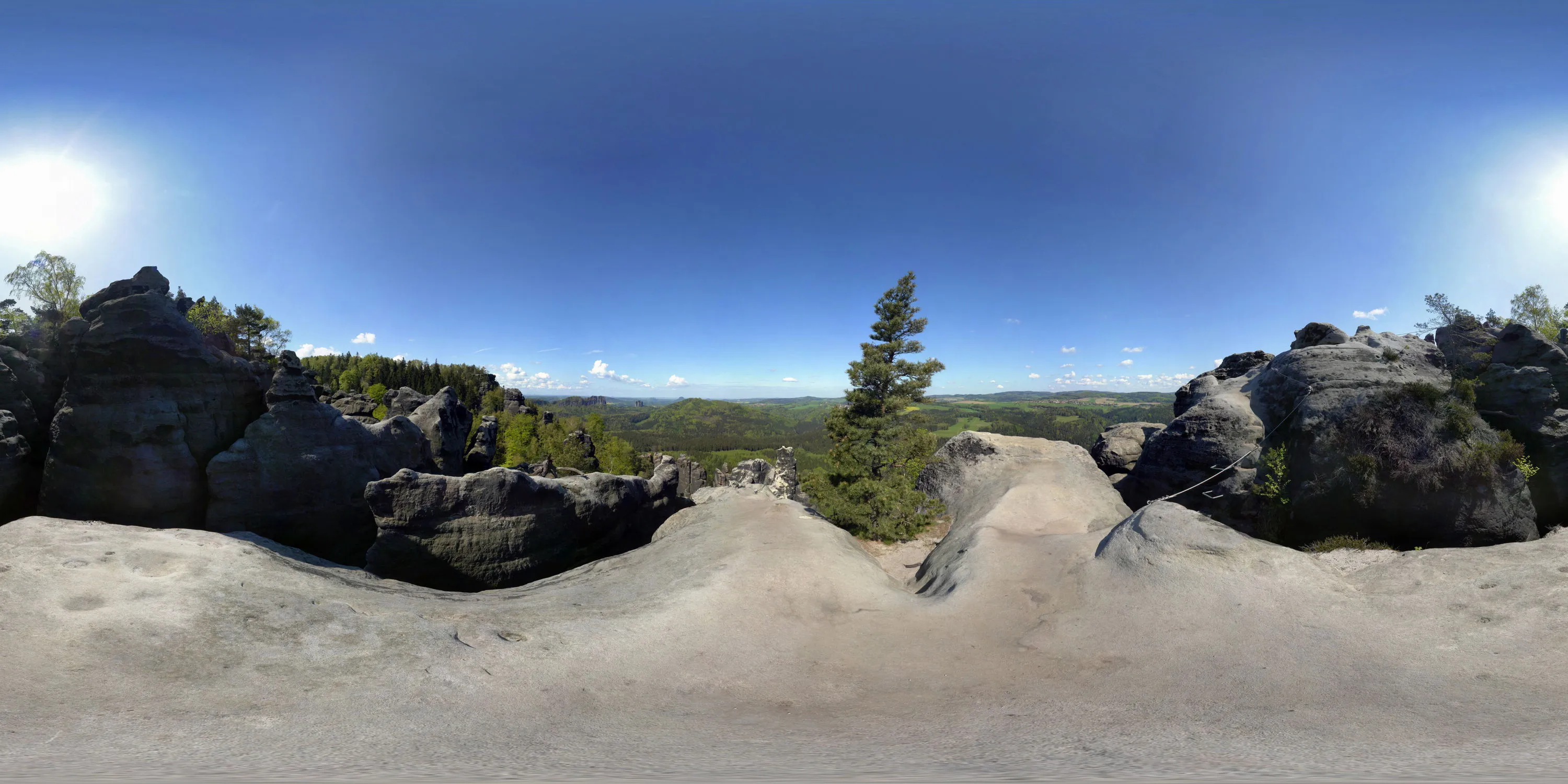 360 Grad Panorama Ansicht: Ausstieg obere Häntschelstiege in Sächsische Schweiz