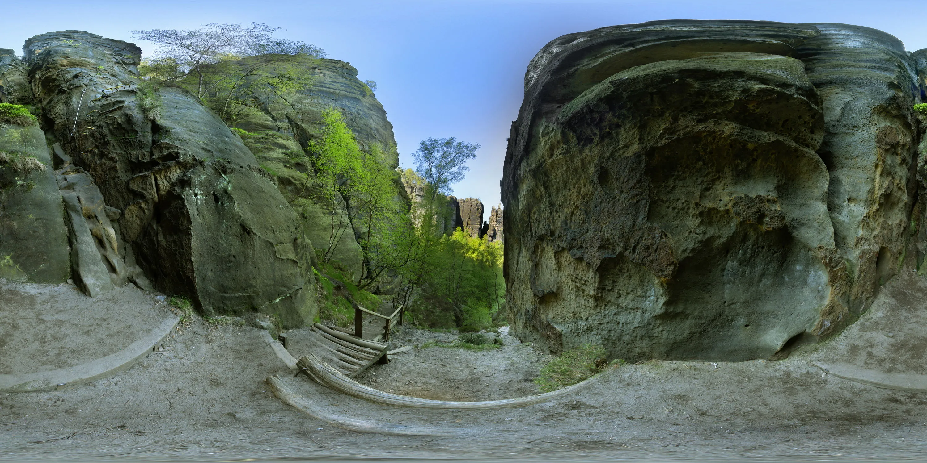 360 Grad Panorama Ansicht: Einstieg untere Häntschelstiege in Sächsische Schweiz