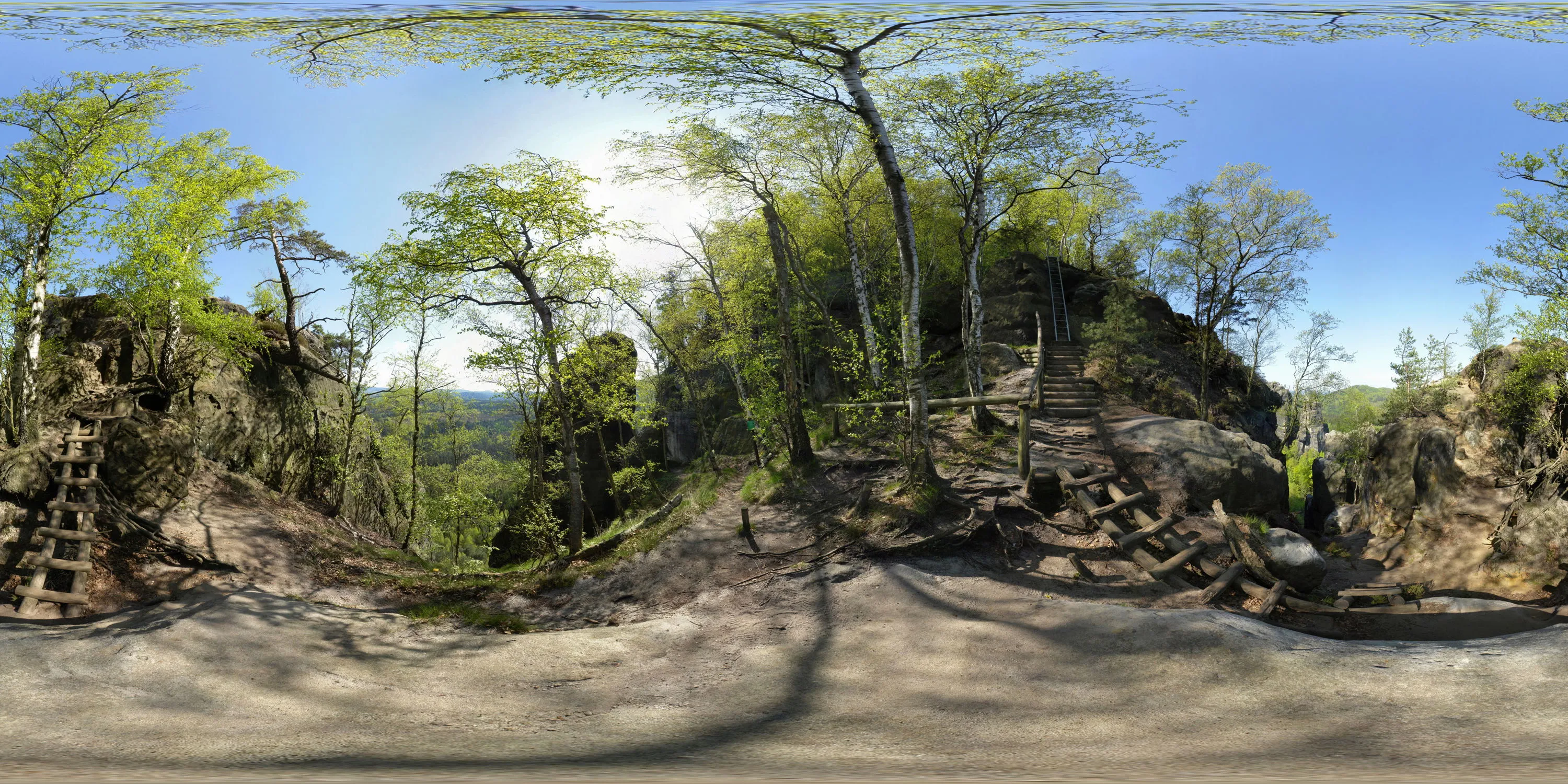 360 Grad Panorama Ansicht: Ausstieg untere Häntschelstiege in Sächsische Schweiz