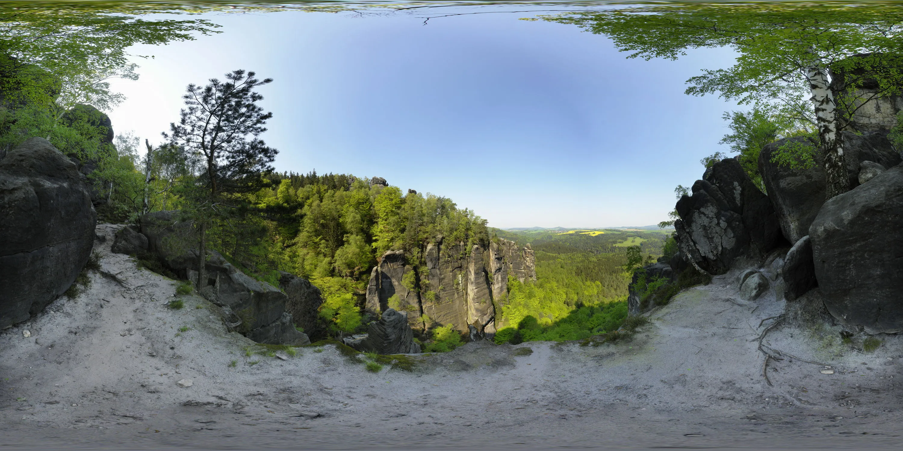 360 Grad Panorama Ansicht: Untere Affensteinpromenade in Sächsische Schweiz