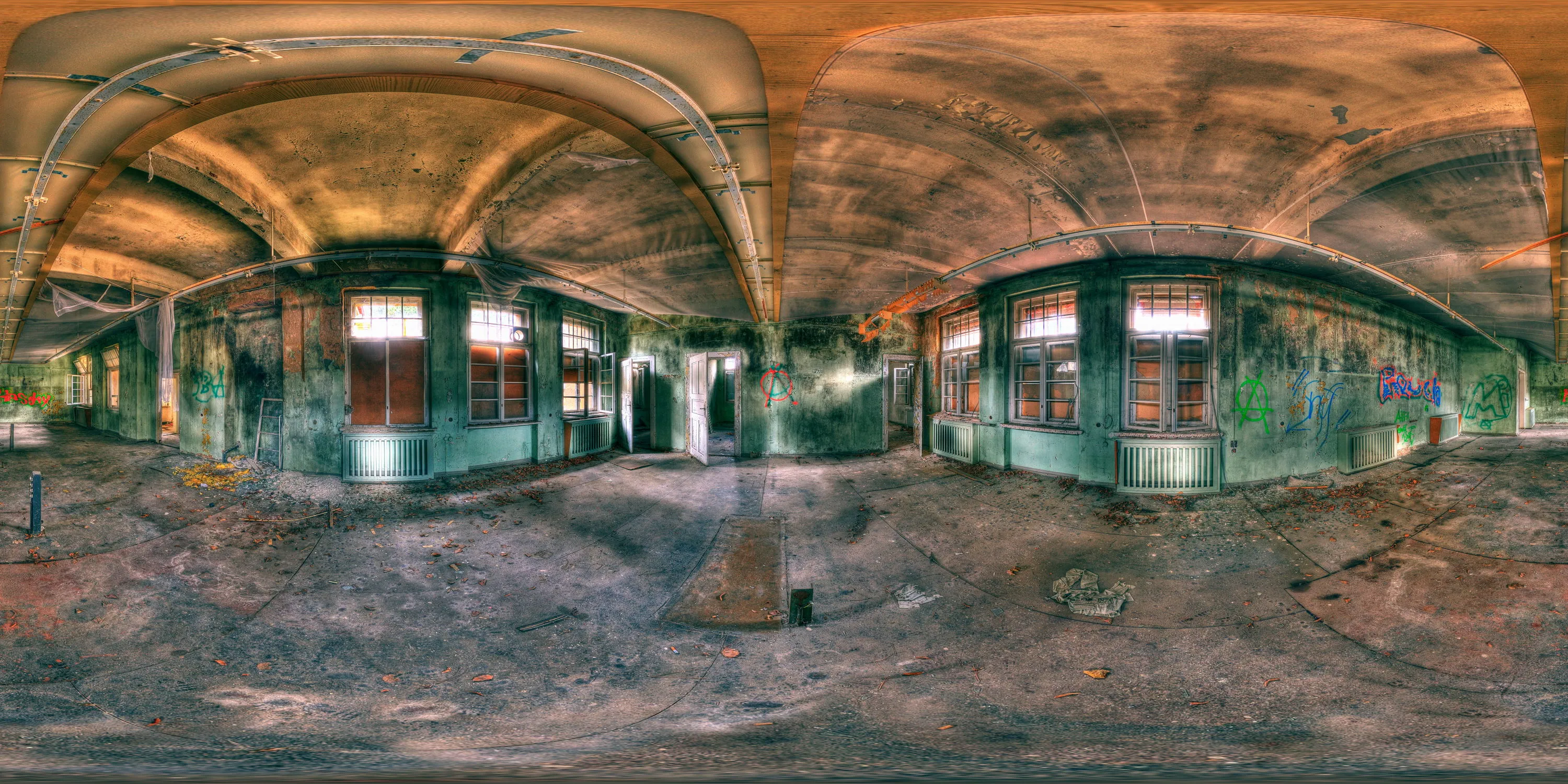 360 Grad Panorama Ansicht: Krankensaal Malariaabteilung in Wehrmachtslazarett Pirna-Sonnenstein