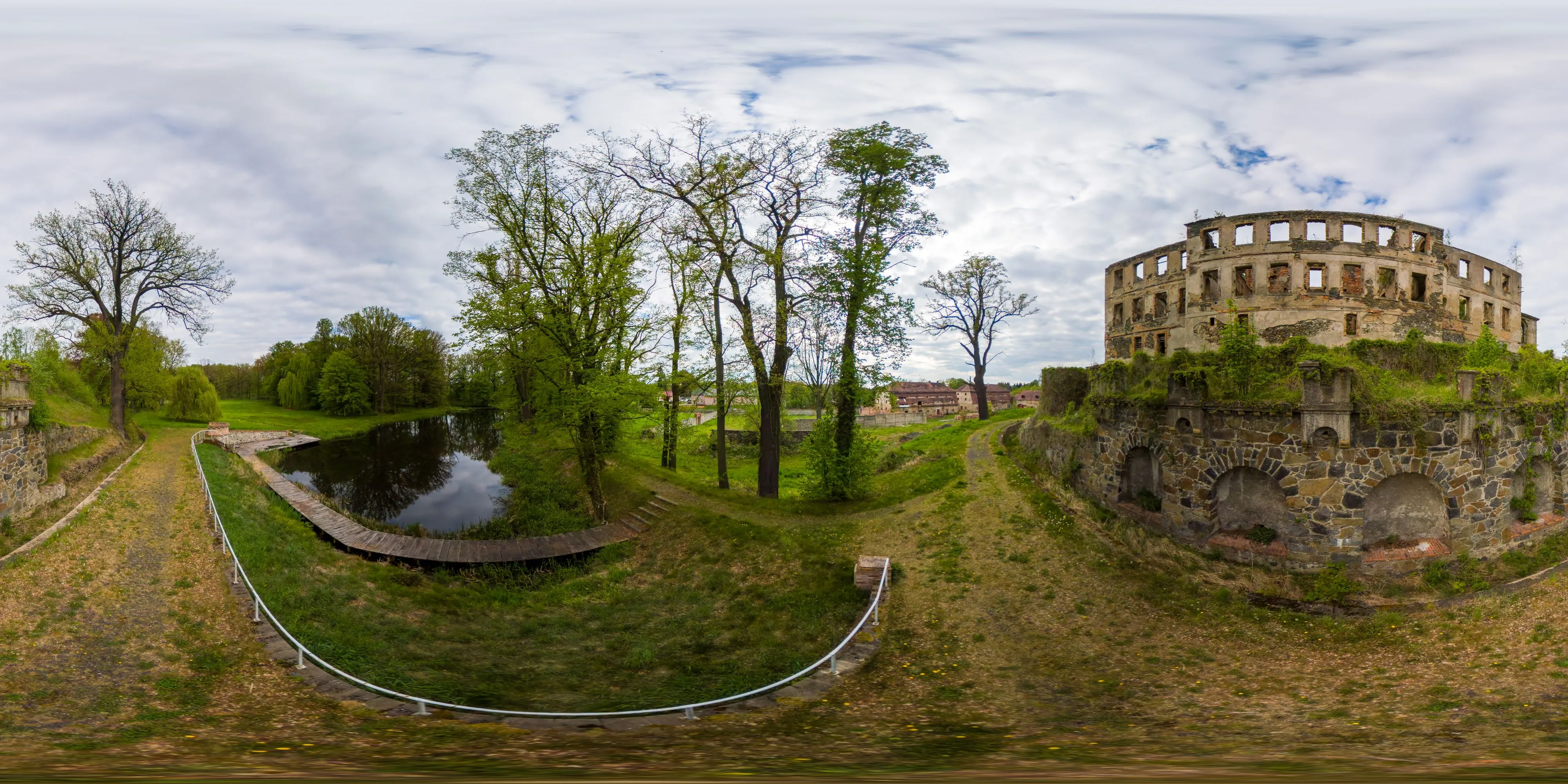 360 Grad Panorama Ansicht: Südseite in Schloss Heidersdorf (Palac we Wlosieniu Dolnym)