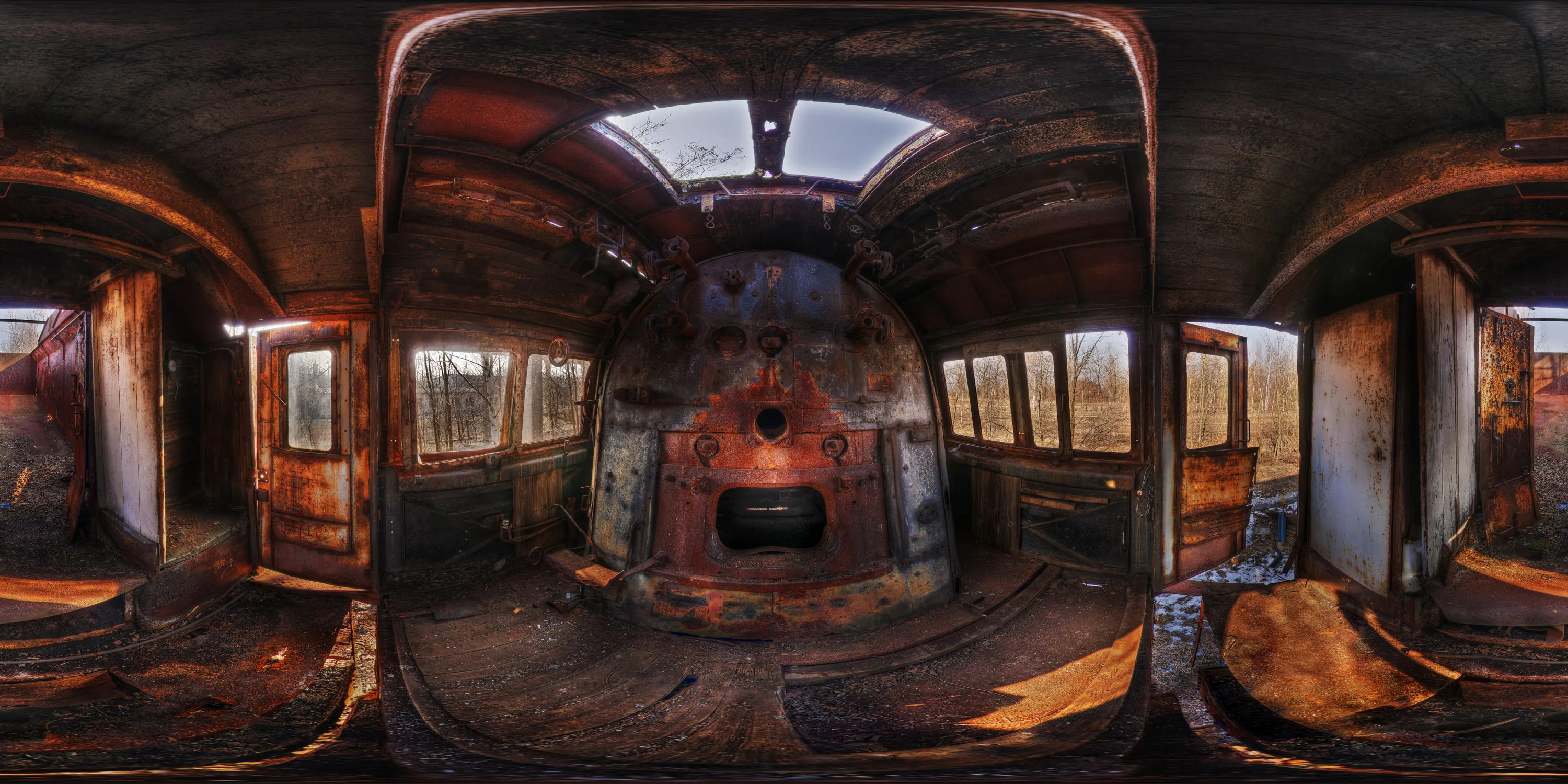 360 Grad Panorama Ansicht: Dampflok Innen in Görlitzer Schmalspurbahn Werkstätten