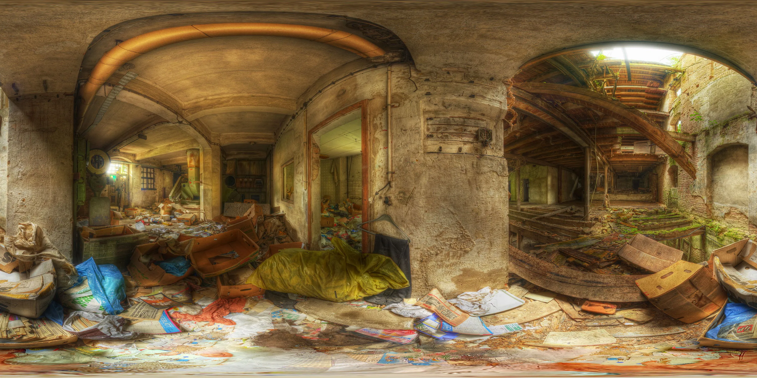 360 Grad Panorama Ansicht: Durchgang Wirtschaftsgebäude - HDR in VEB Getreidewirtschaft Dresden