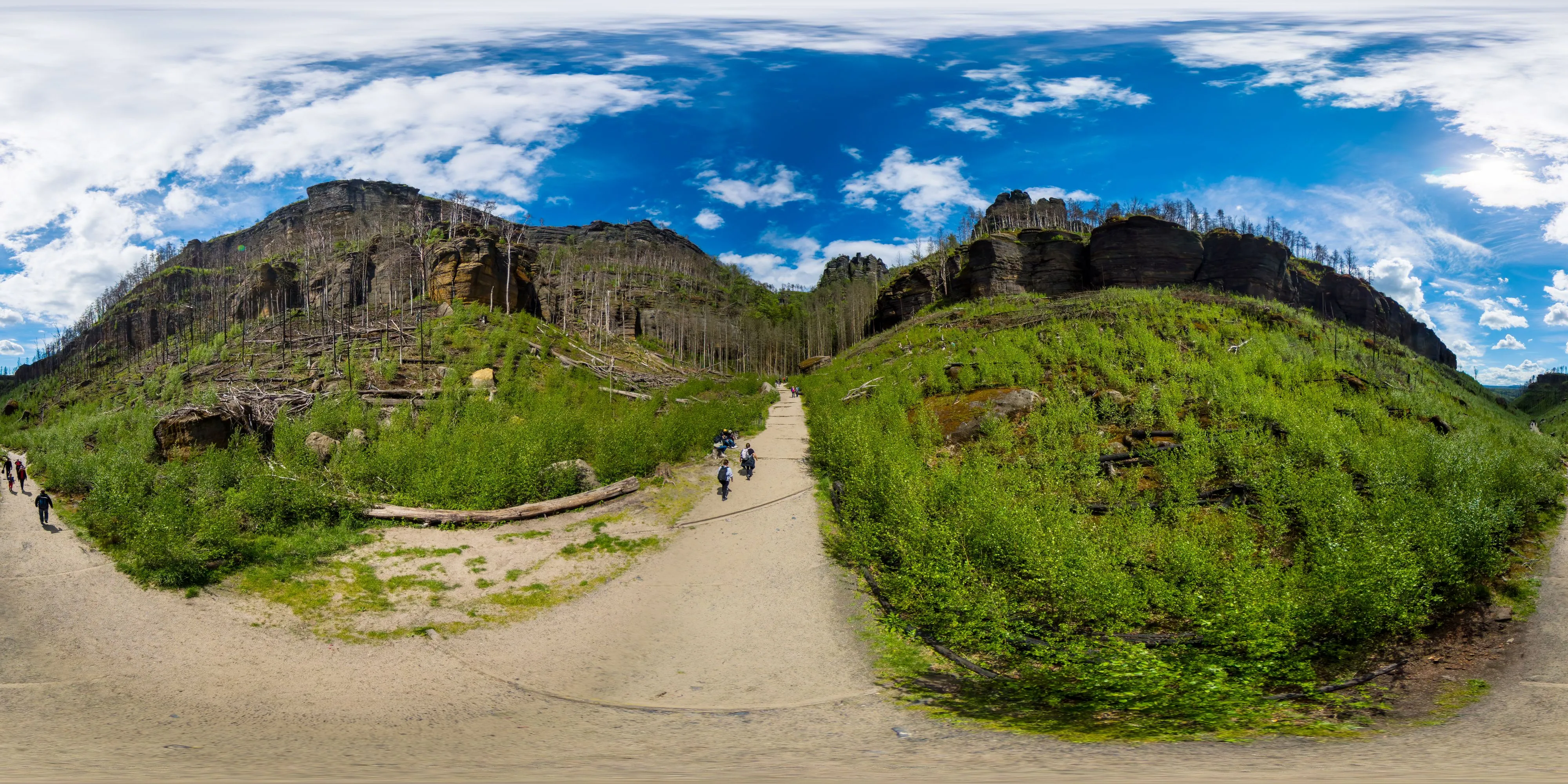 360 Grad Panorama Ansicht: Wanderweg E3 zum Großen Prebischtor in Naturschutzgebiet Prebischtor