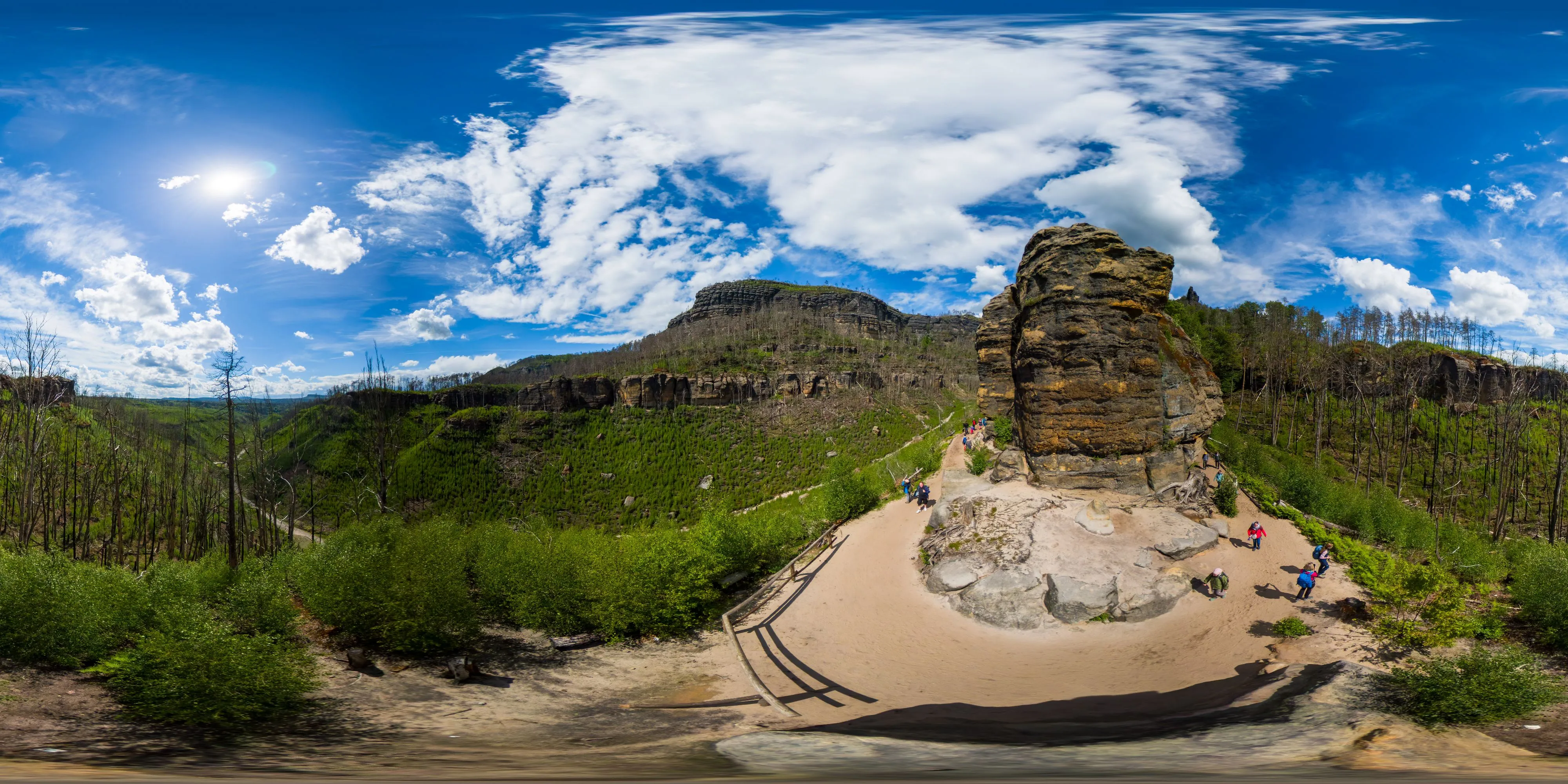 360 Grad Panorama Ansicht: Wanderweg E3 zum Großen Prebischtor in Naturschutzgebiet Prebischtor