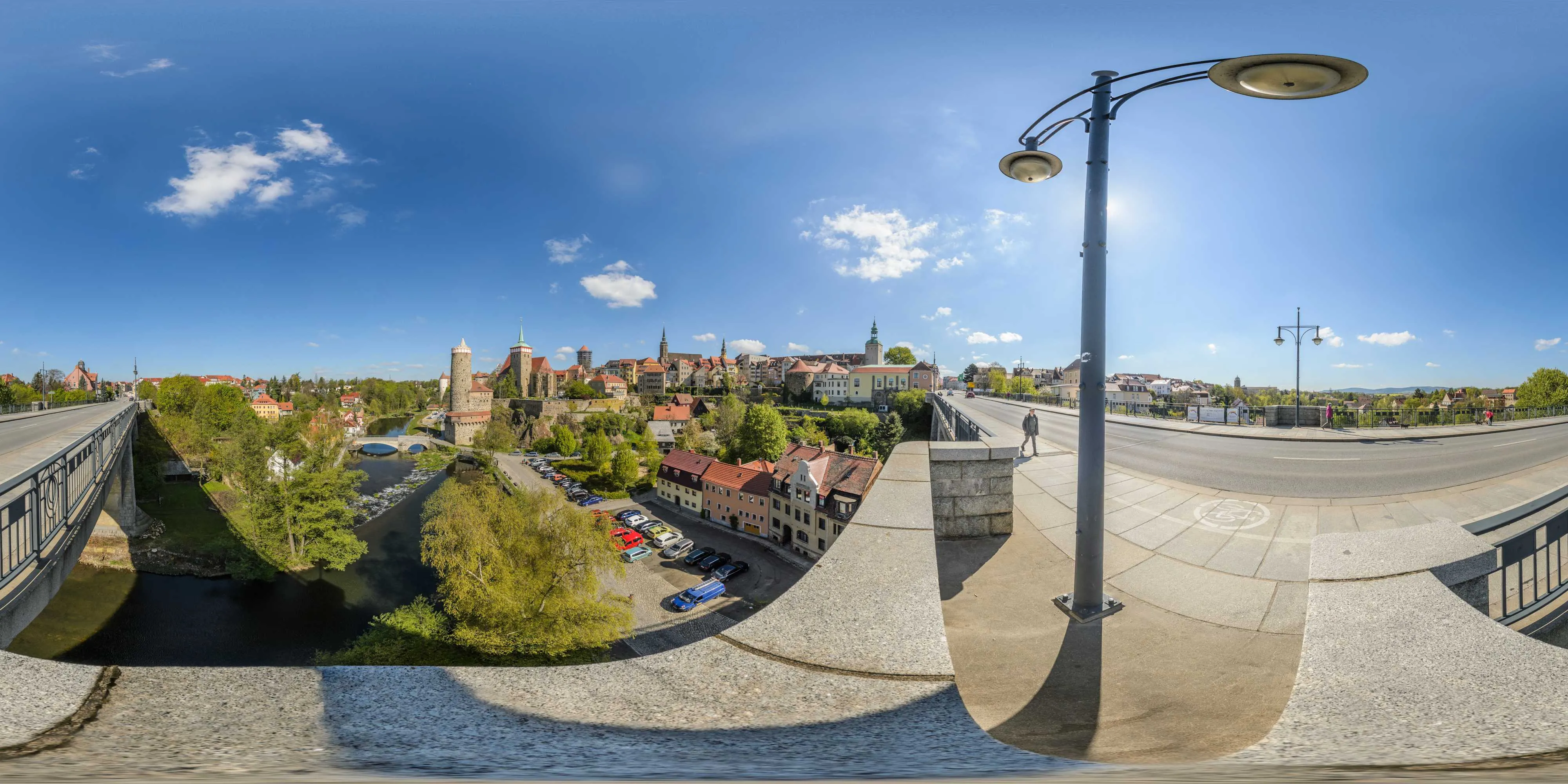 360 Grad Panorama Ansicht: Friedensbrücke in Bautzen in Frühling 2017