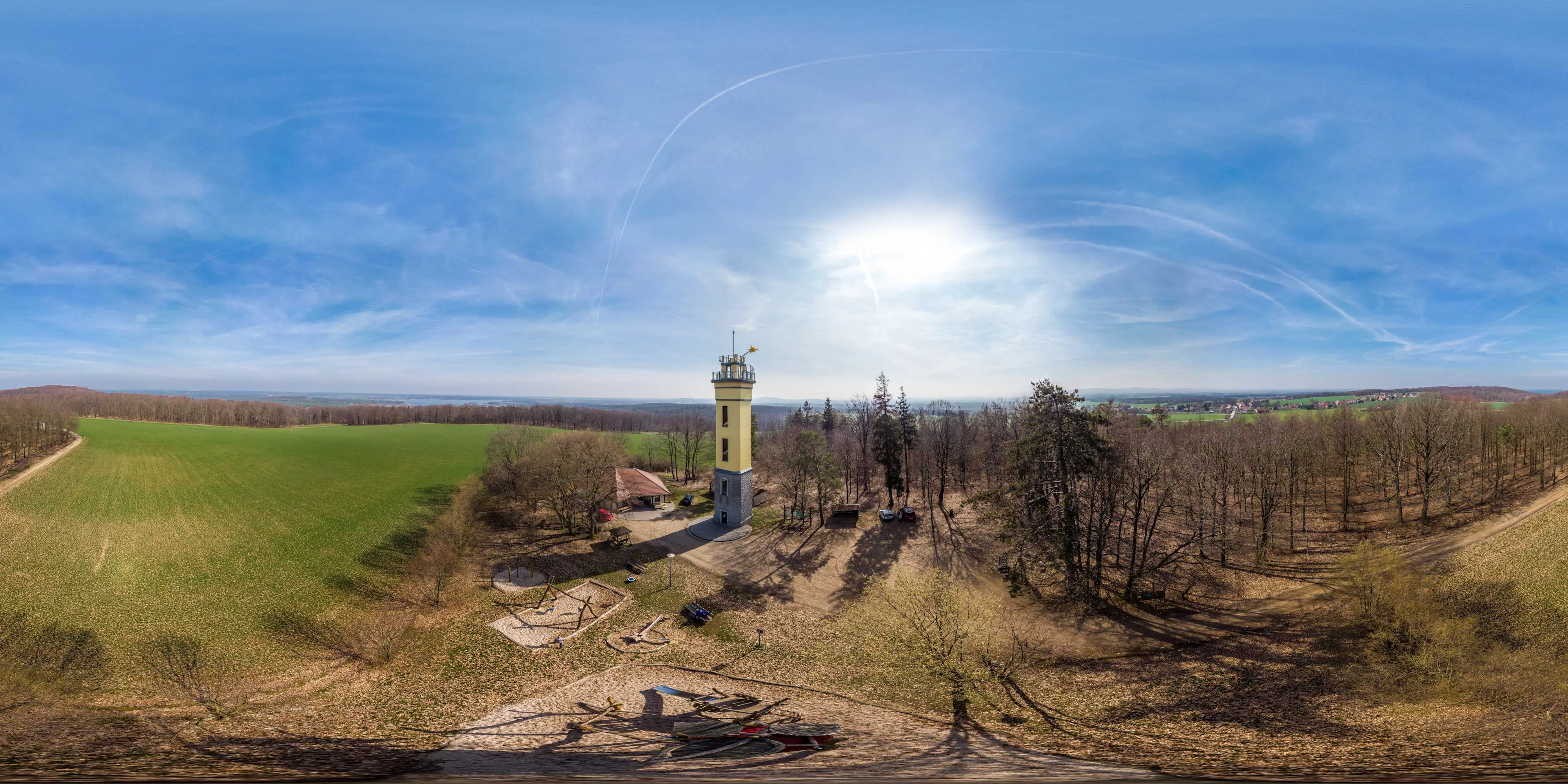 360 Grad Panorama Ansicht: Monumentberg (293m ü.NN) bei Groß Radisch in Oberlausitz
