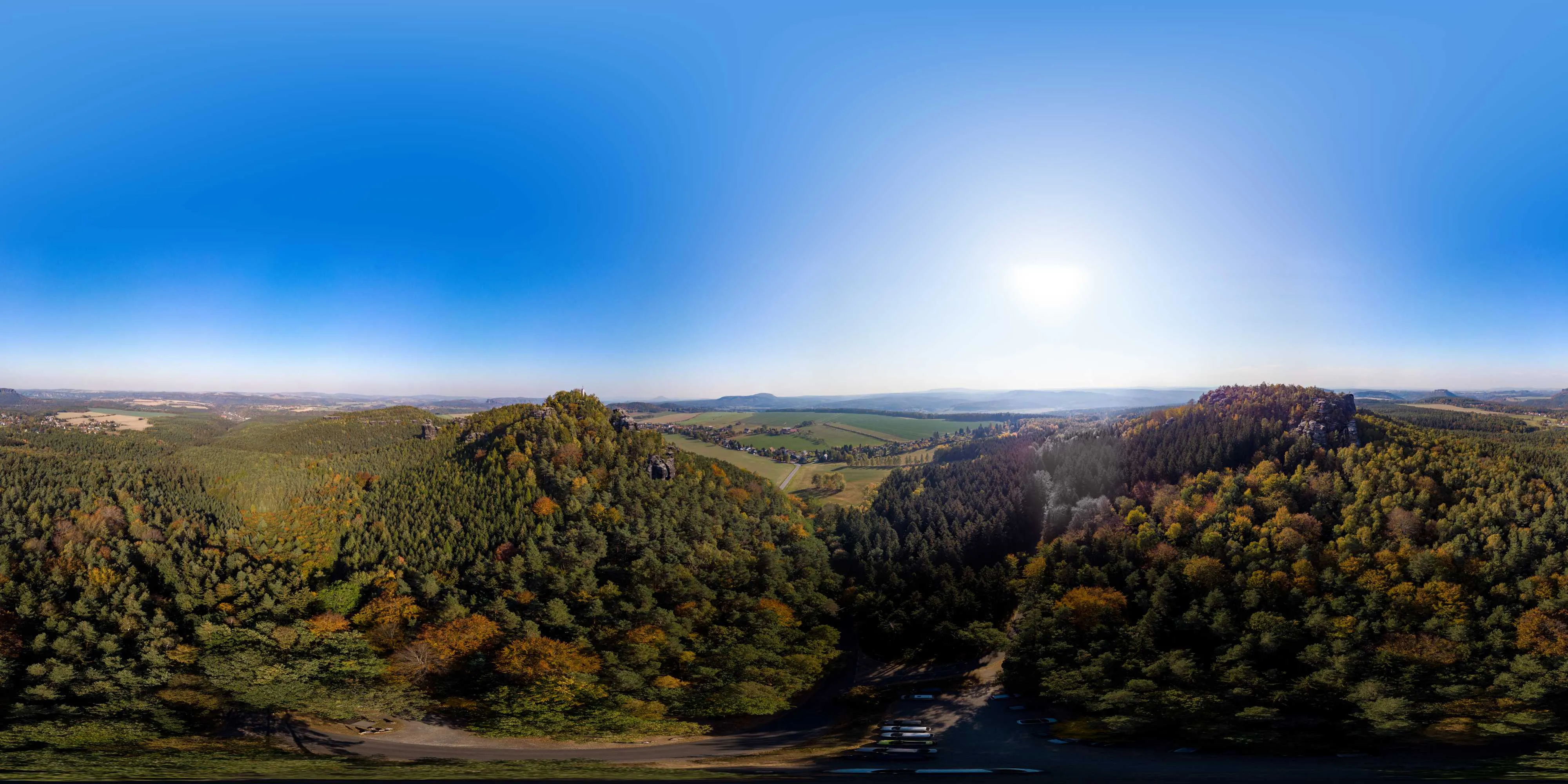 360 Grad Panorama Ansicht: Luftpanorama - zwischen Gohrisch und Papststein in Sächsische Schweiz