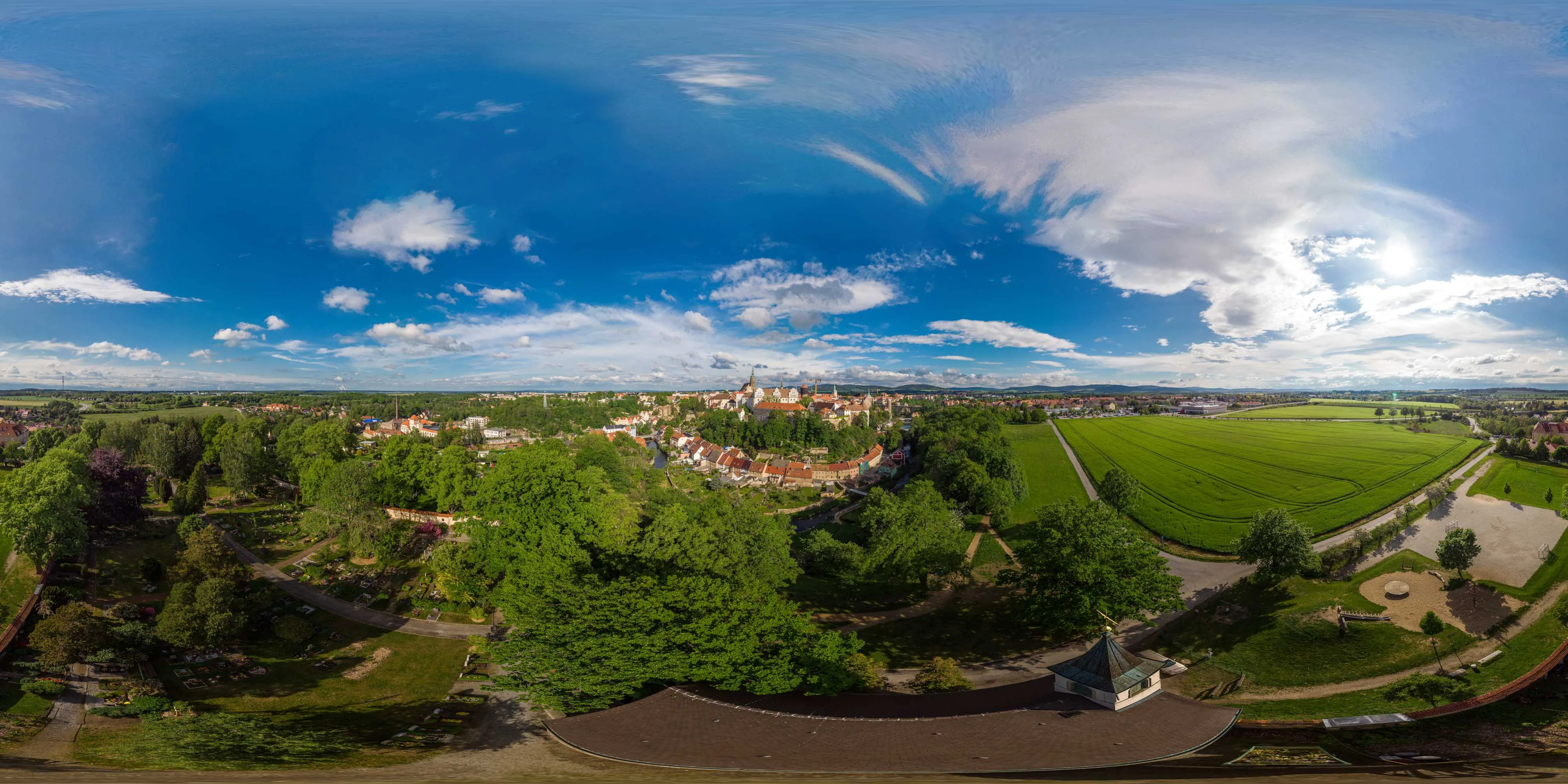 360 Grad Panorama Ansicht: Luftpanorama - Protschenberg in Frühling 2019