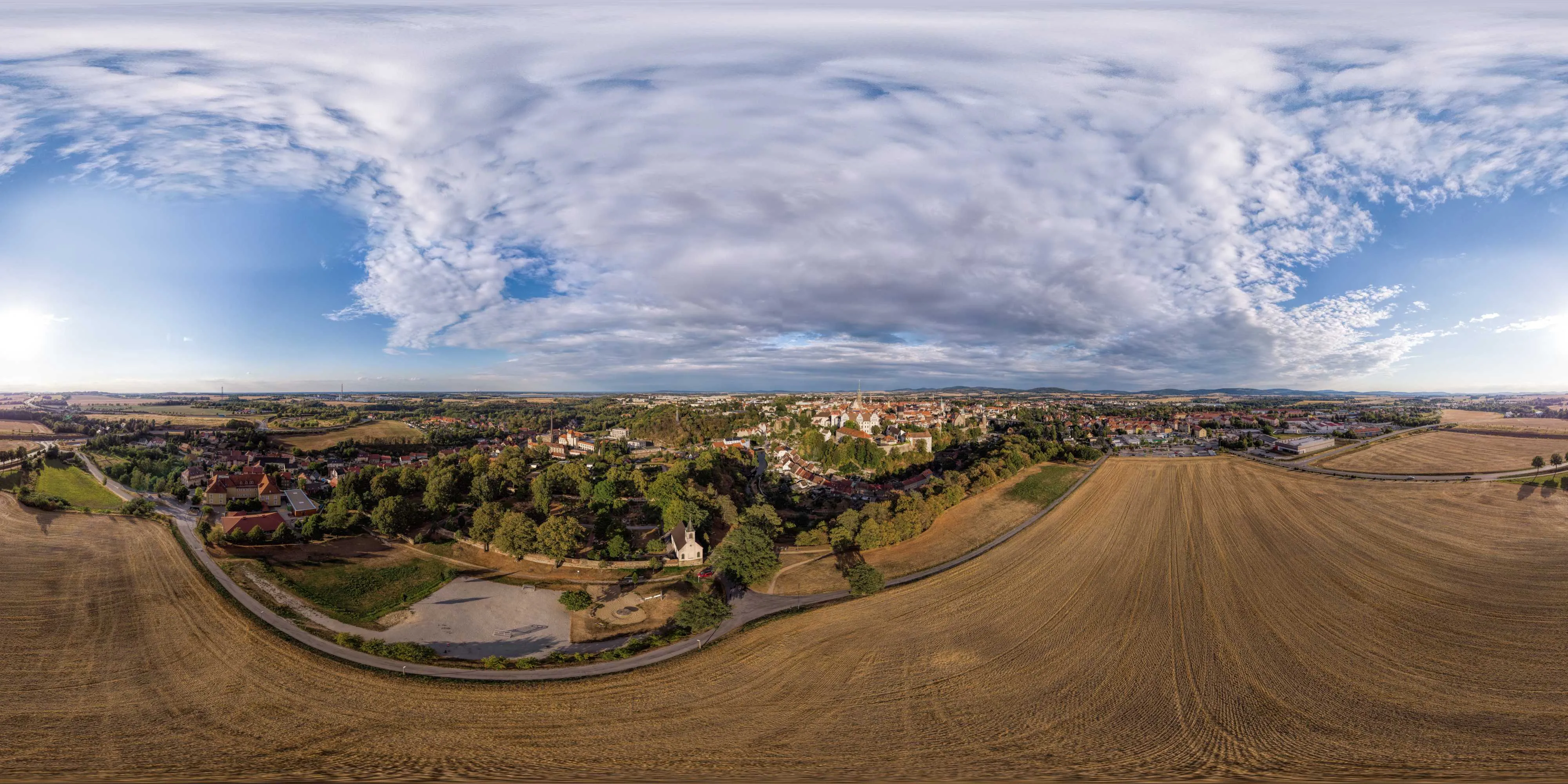 360 Grad Panorama Ansicht: Luftpanorama - Blick vom Protschenberg in Sommer 2018