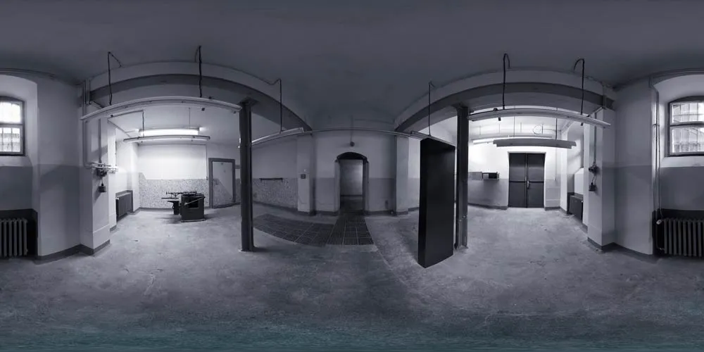 360° Panorama: Stasiknast Bautzen II Gefangenenarbeitsraum in Stasigefängnis Bautzen II