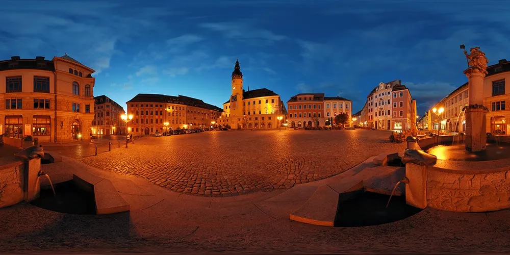 360° Panorama: Hauptmarkt in bei Nacht