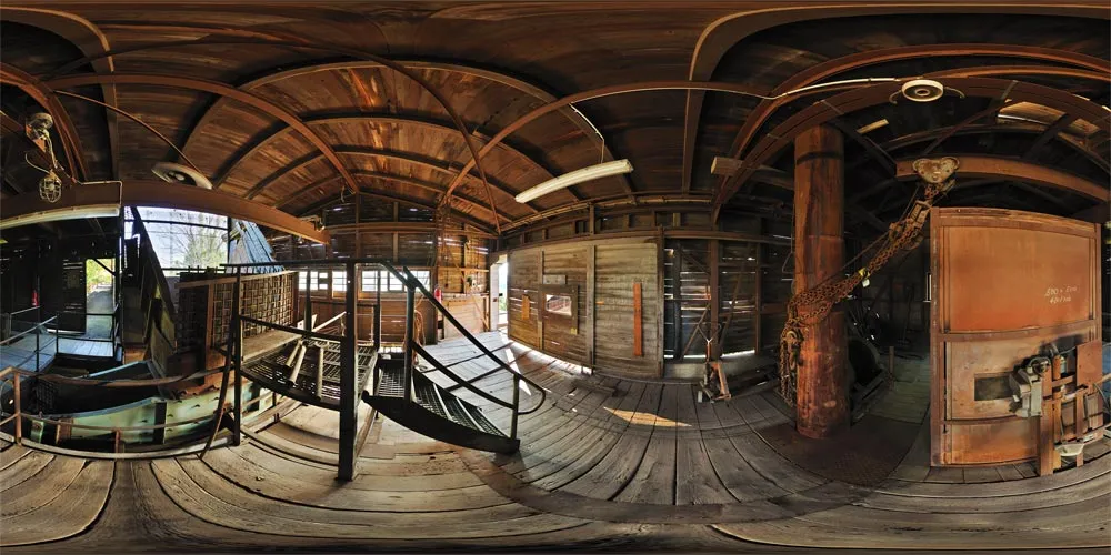 360° Panorama: Loren Anlieferung in Technisches Denkmal Basaltwerk Baruth