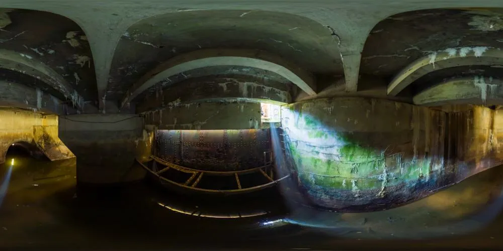 360° Panorama: Conrod Einlaufbauwerk - Eingang zum Druckstollen in Ziegenrück