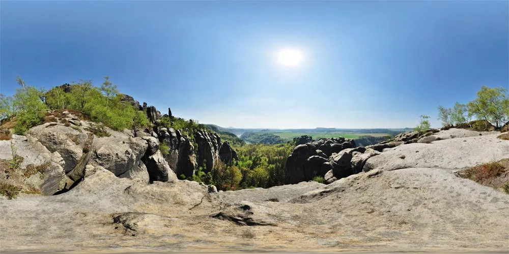 360° Panorama: Frühstücksplatz 1 in Wandergebiet Schrammsteine