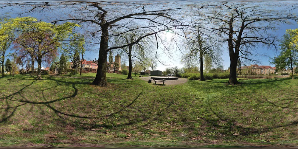 360° Panorama: Schillerpromenade mit Brunnen in Kamenz