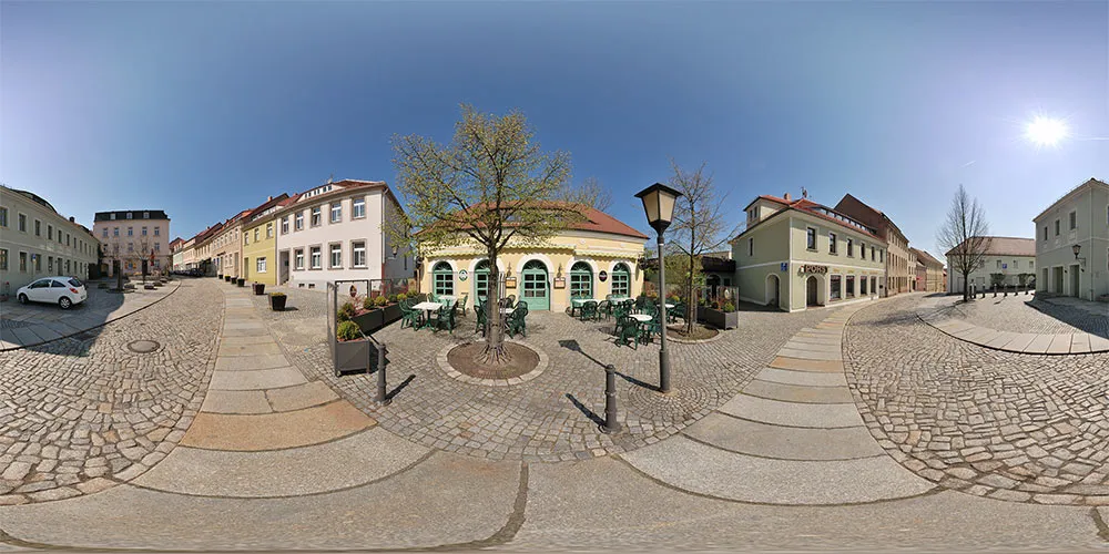 360° Panorama: Topfmarkt mit Fronfeste in Kamenz