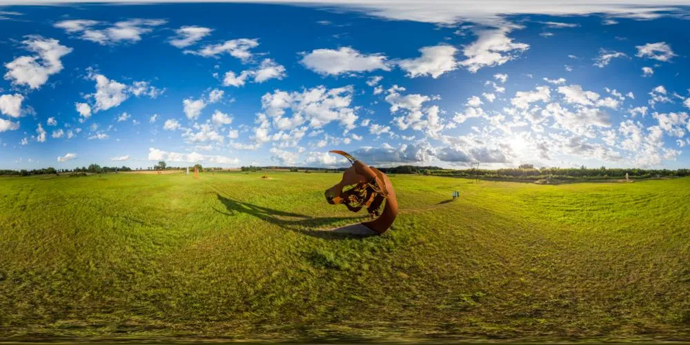 360° Panorama: Katzow - Skulpturenpark - Thomas Otto: Stierkopf (2013) in Mecklenburg-Vorpommern