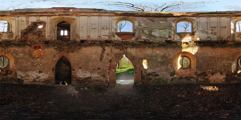 360° Panorama: in der künstlichen Turmruine in Lausker Skala