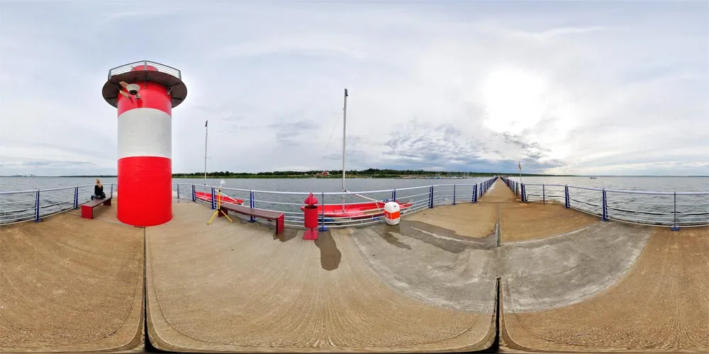 360° Panorama: Marina Klitten - Leuchtturm in Bärwalder See
