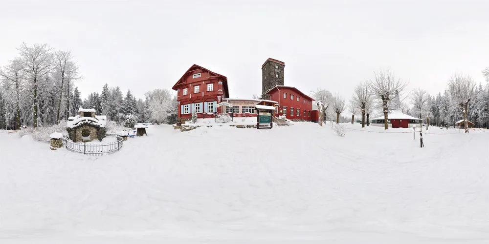 360° Panorama: Mönchswalder Bergbaude Winter in Mönchswalder Berg