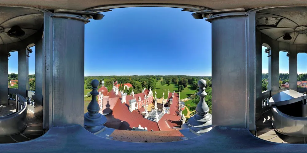 360° Panorama: Schloss Muskau - Aussicht vom Turm 1 in Fürst Pückler Park