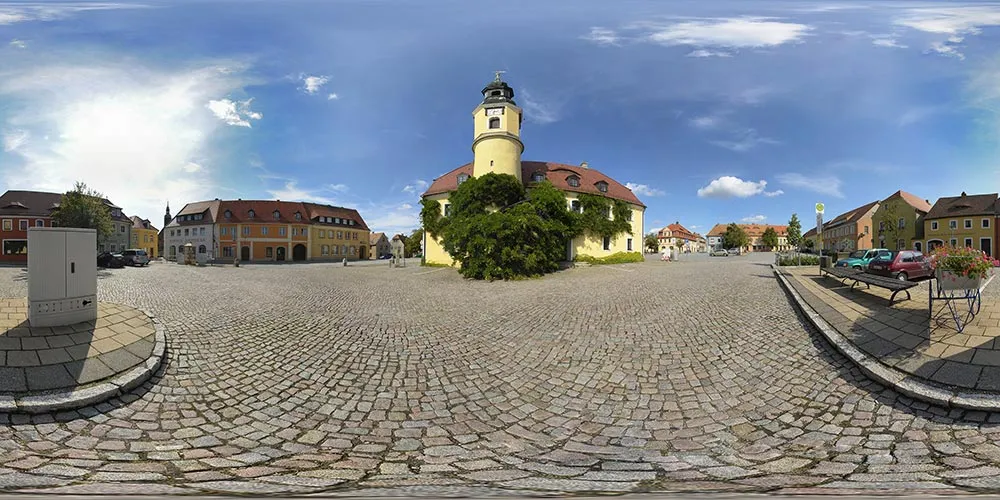 360° Panorama: Rathaus und Marktplatz in Weißenberg