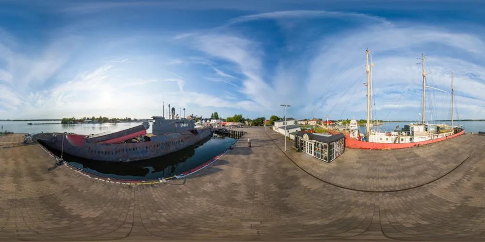 360° Panorama: Peenemünde - Lobo de Mar (IMO: 8976918) und U-Boot JULIETT U-461  in Insel Usedom