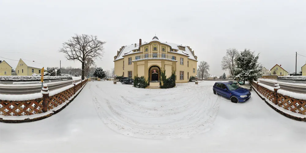 360° Panorama: Schloß Weißig Nordseite Winter in Weißig/ Sa.