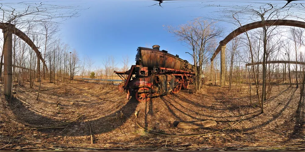 360° Panorama: Dampflok in Görlitzer Schmalspurbahn Werkstätten