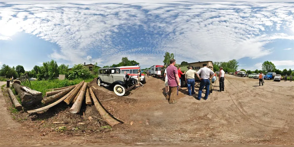 360° Panorama: Ausfahrt zum Sägewerk Richter Seifhennersdorf 1 in 19. Kfz Veteranentreffen 2010 in Strahwalde