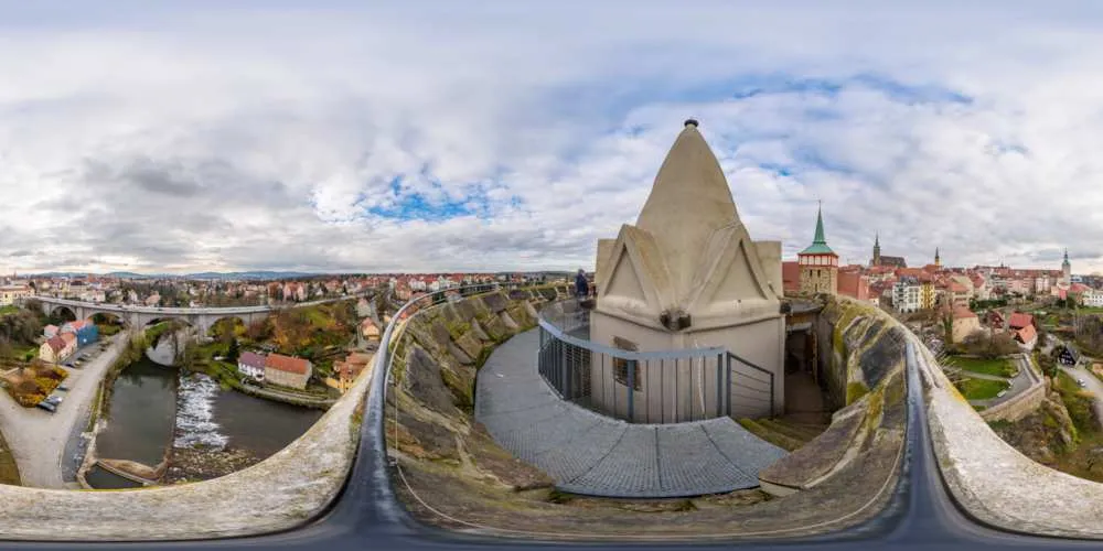 360° Panorama: Auf der Alten Wasserkunst in Bautzen in Herbst 2017